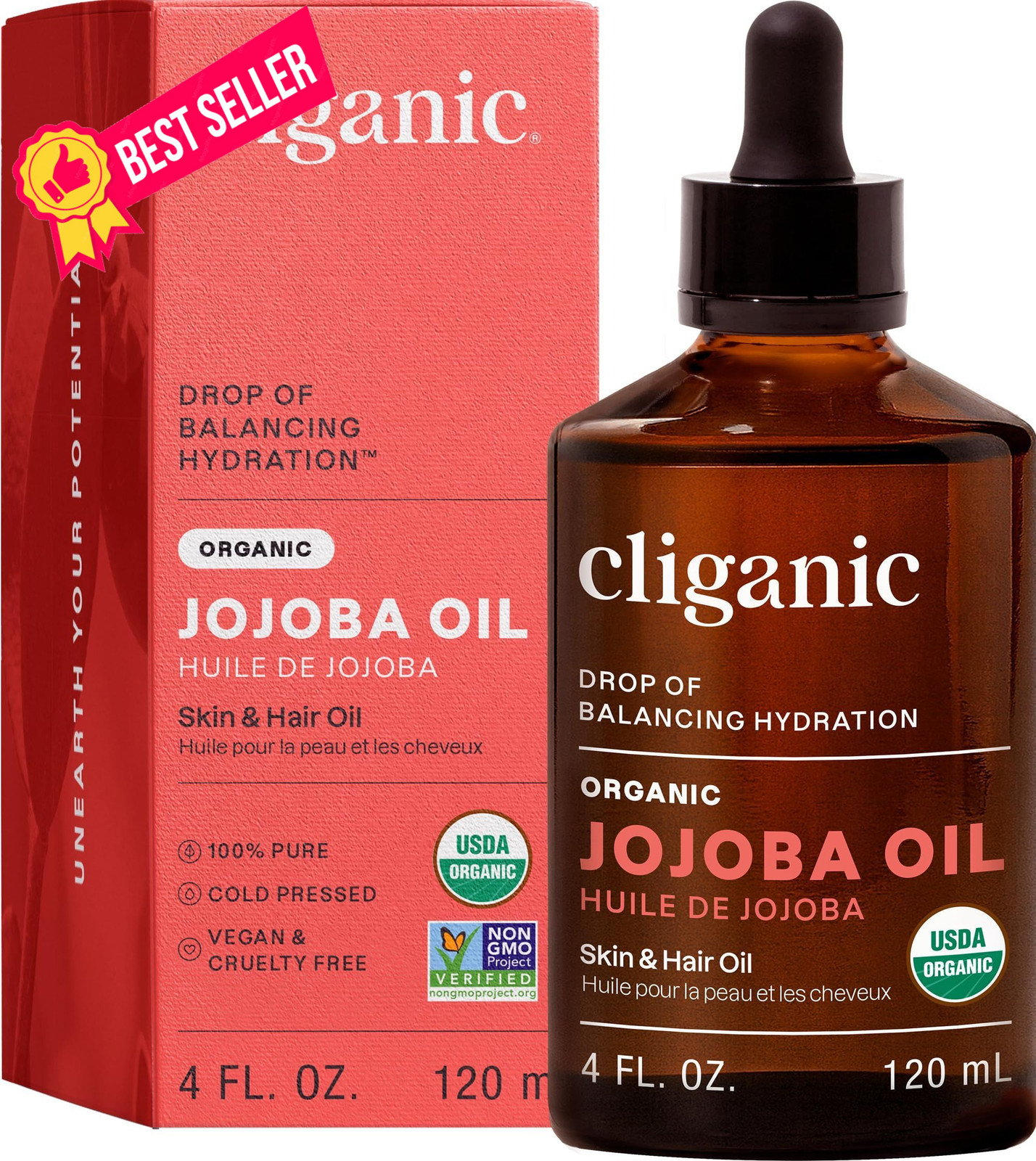 Cliganic Organic Jojoba Oil, 100% Pure (4oz) | 4 Fl Oz (Pack of 1)