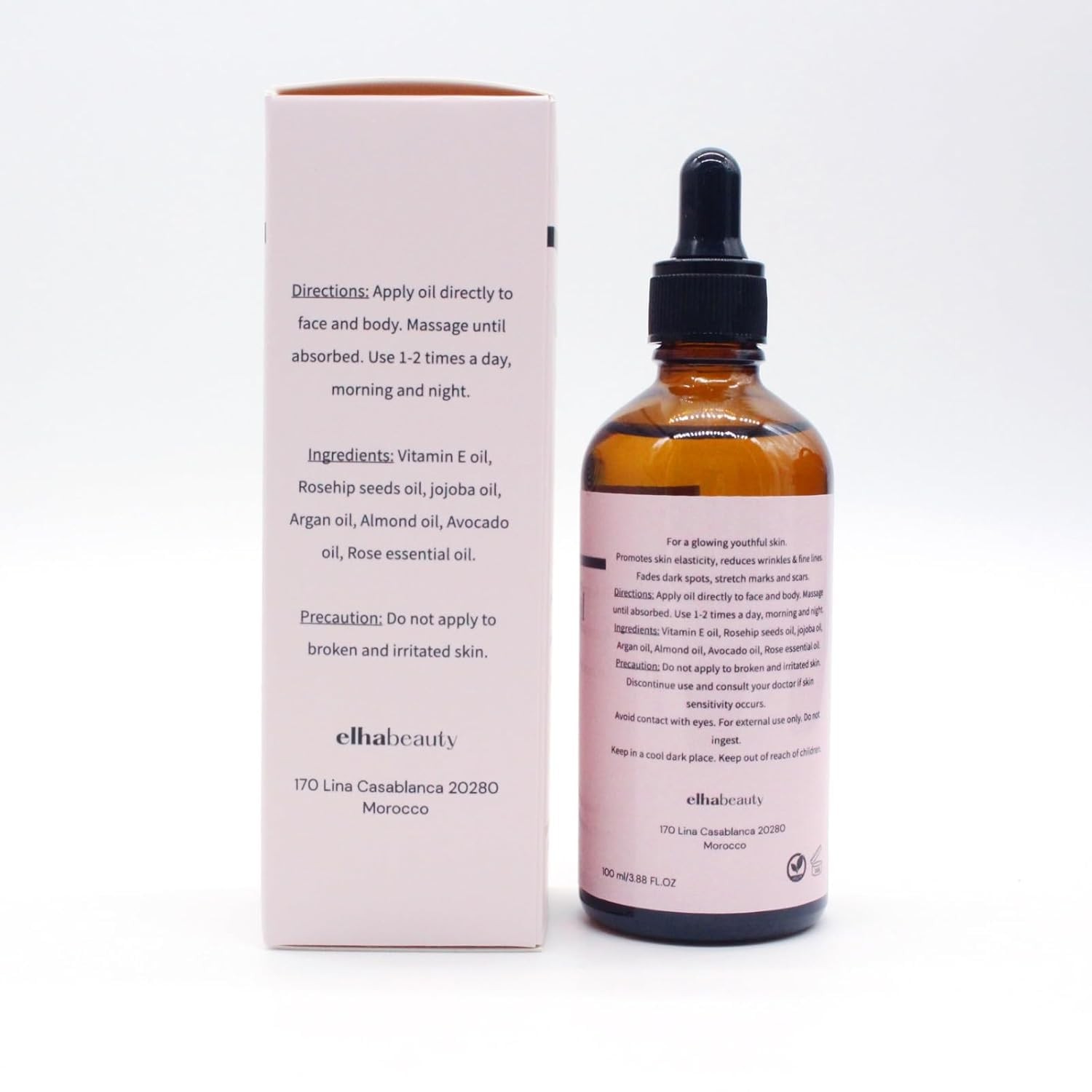 Elha Beauty Vitamin E Rose Oil with Organic Rosehip, Avocado, Jojoba, Argan a…