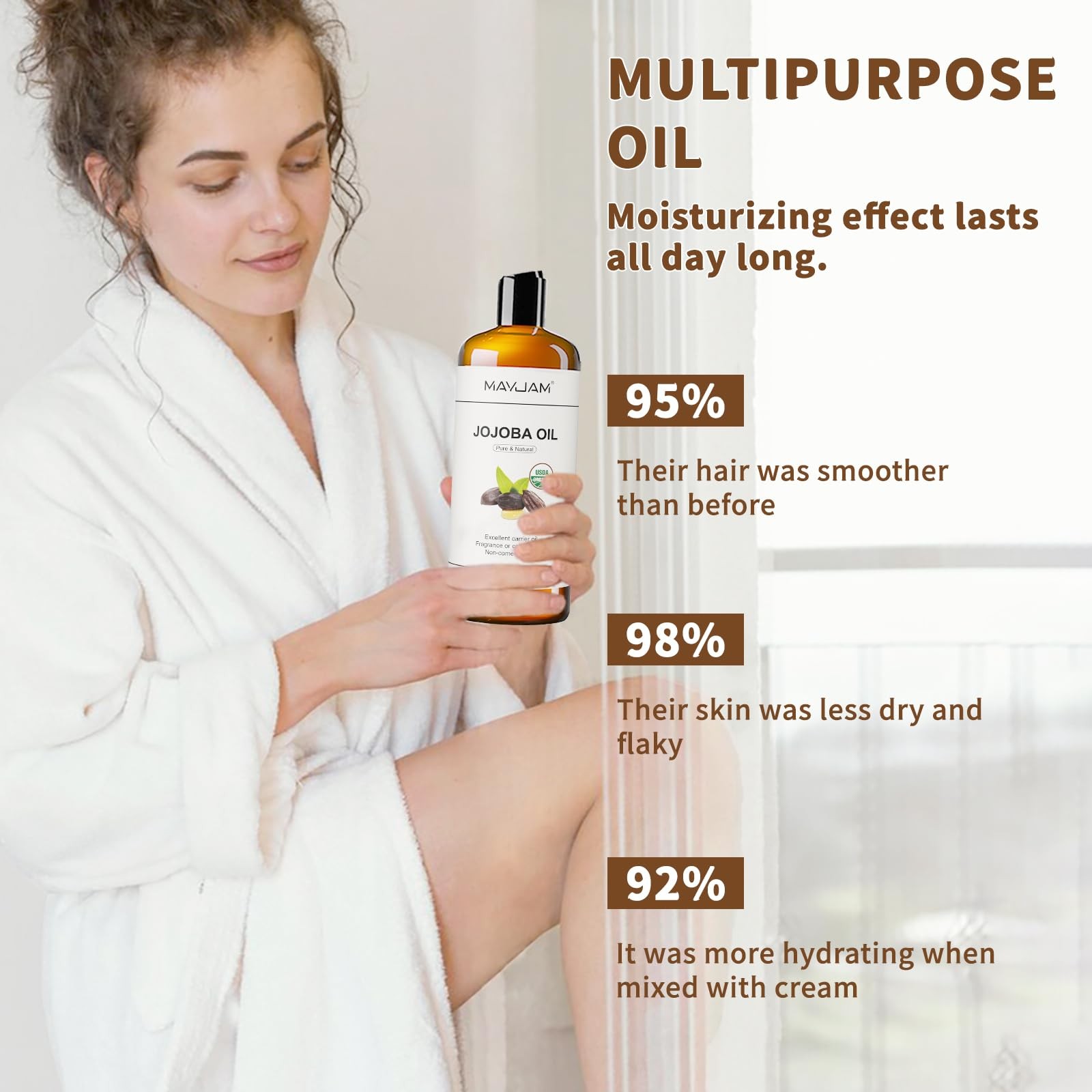 Organic Jojoba Oil for Skin, Hair, Face, Nails Care, USDA Certified