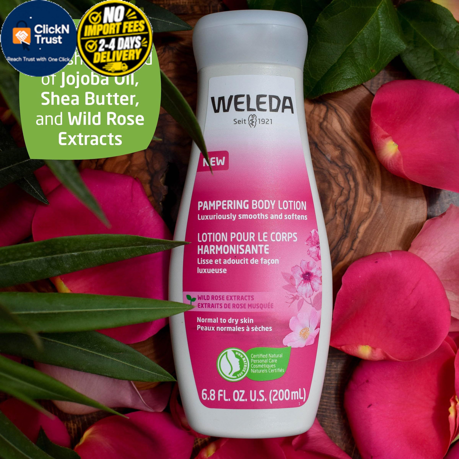 Weleda Pampering Wild Rose Body Lotion, Plant 6.8 Fl Oz (Pack of 1), Natural