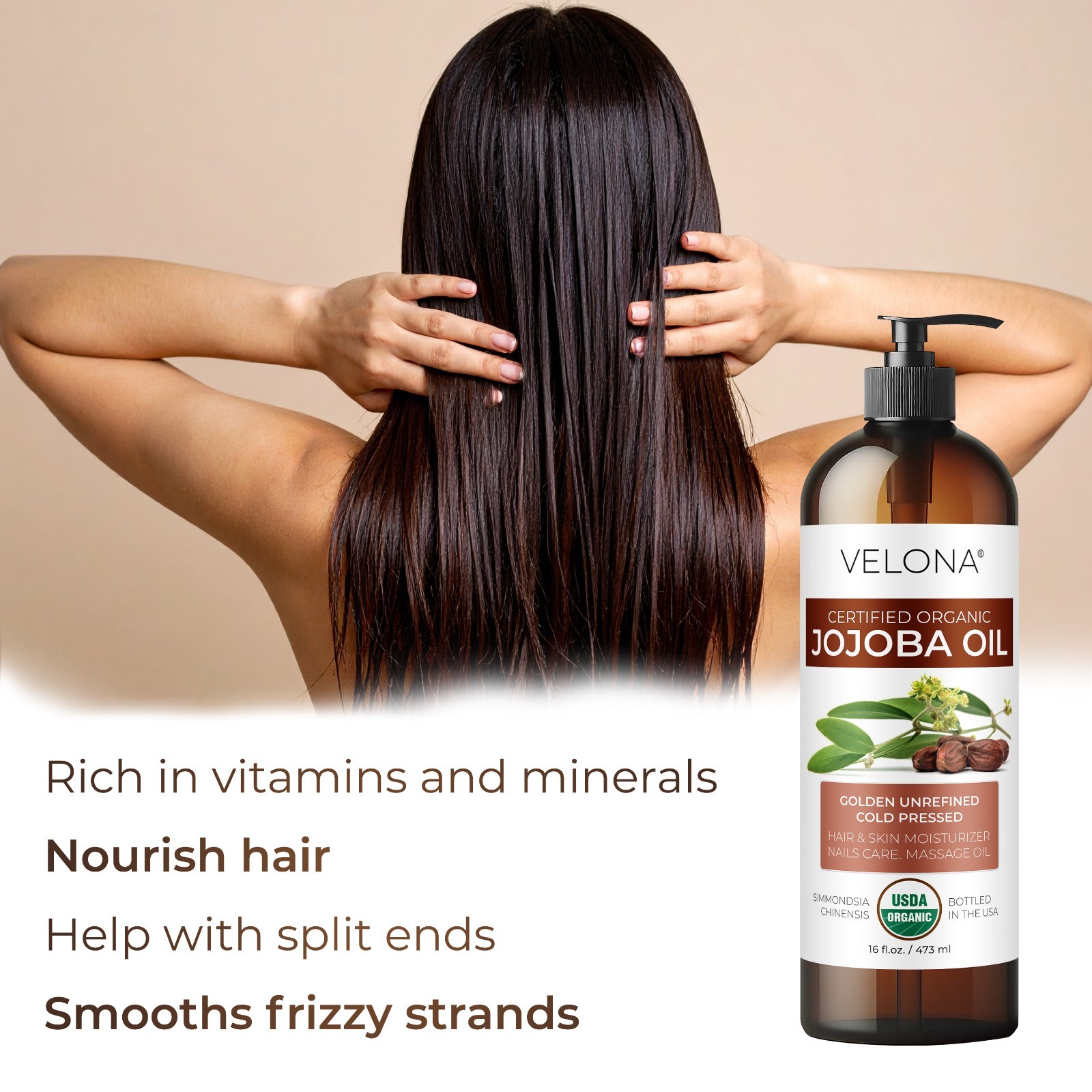 Velona Jojoba Oil USDA Certified Organic 16 oz Golden Unrefined Cold Pressed