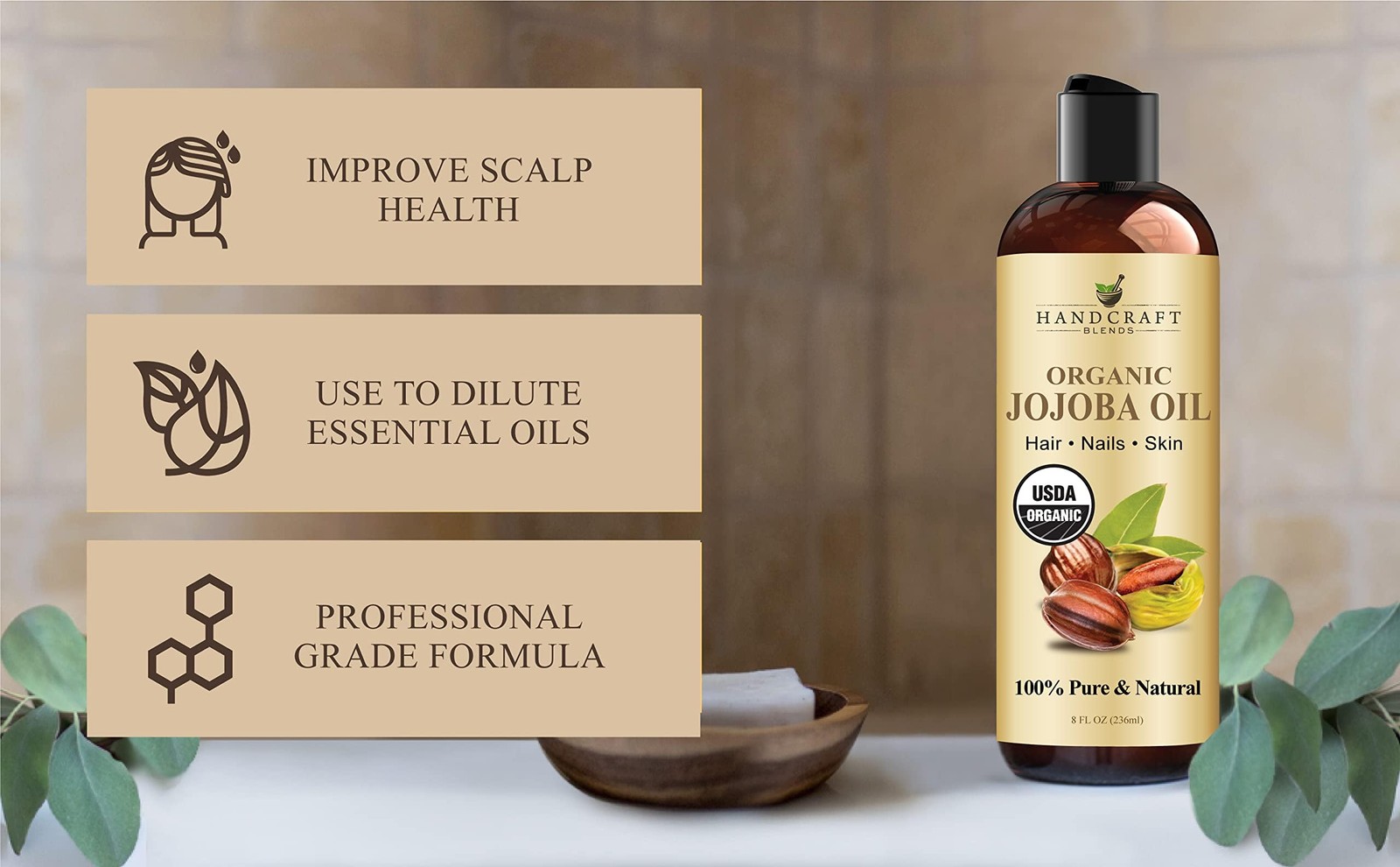 USDA Organic Jojoba Oil Cold Pressed 8 Fl Oz 100% Pure & Natural for Hair Skin &
