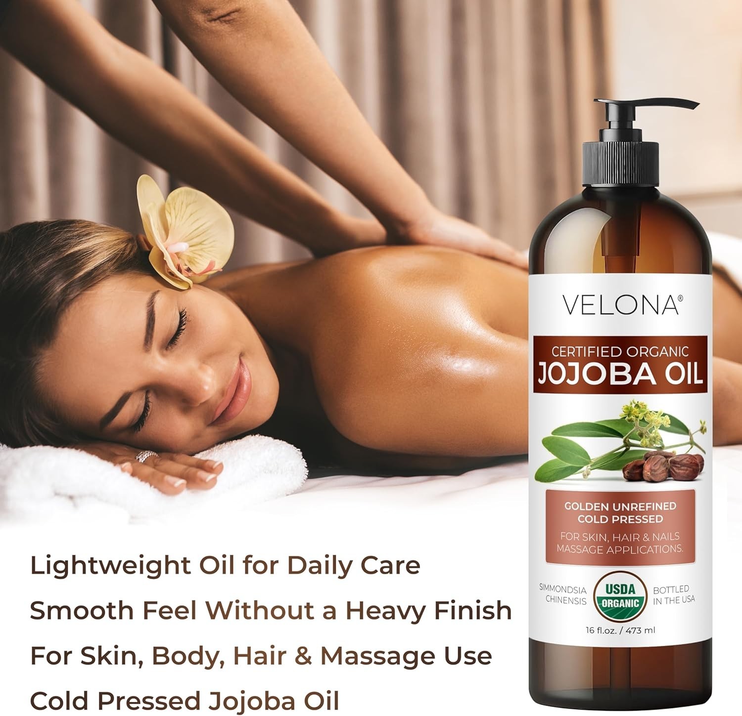 USDA Organic Jojoba Oil – 16 fl oz, Cold Pressed, with Pump