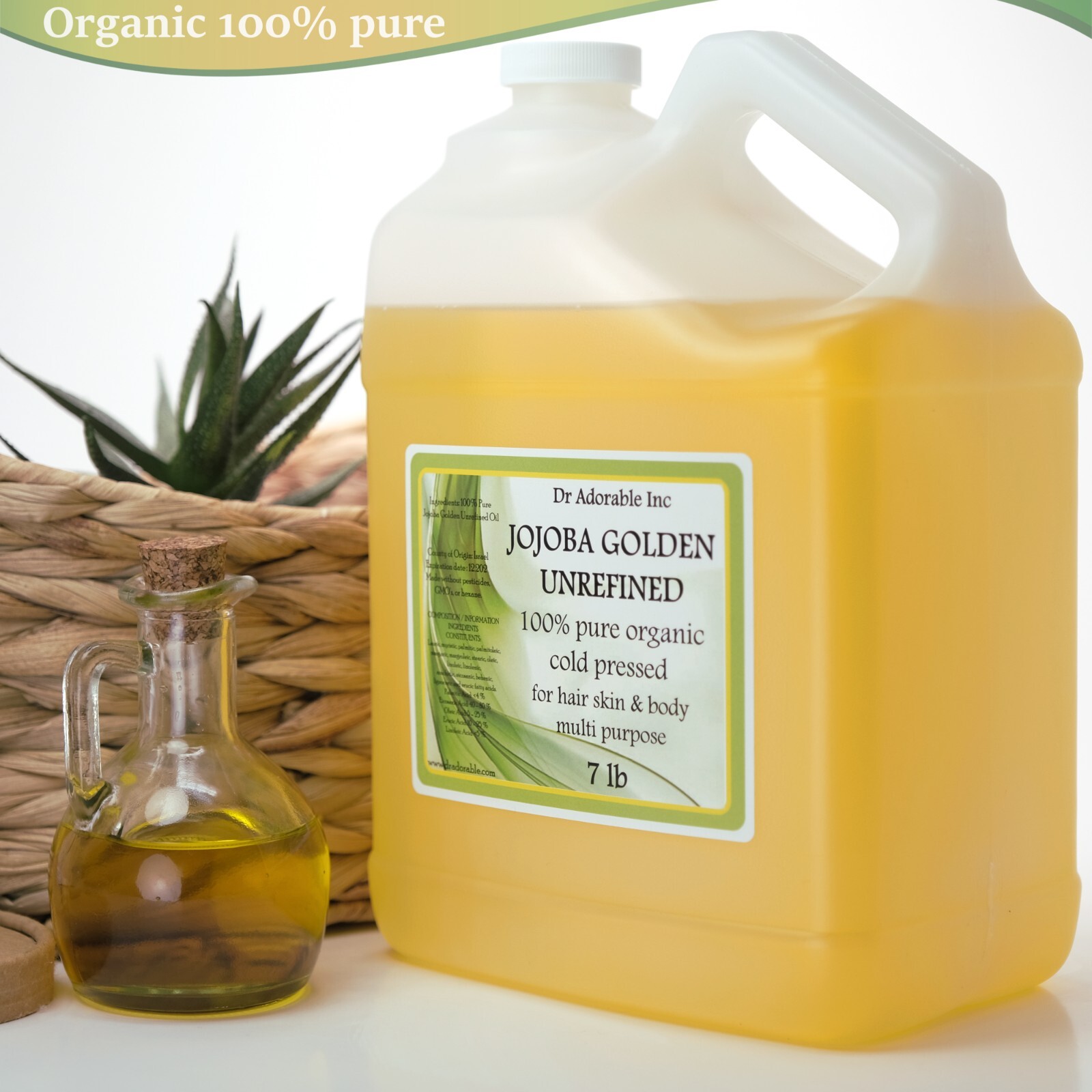 One Gallon JOJOBA OIL by Dr.Adorable Unrefined Golden 100% Pure Organic Free SH