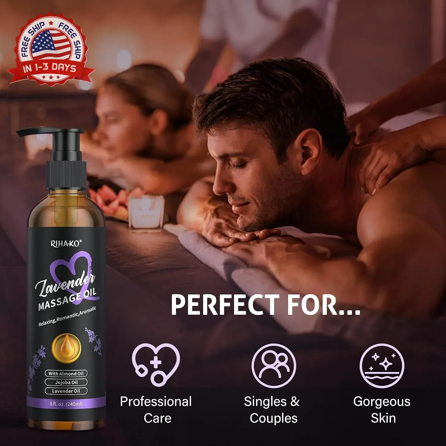 Lavender Sensual Massage Oil for Couples-Relaxing Body Massage Oil for Date Nigh