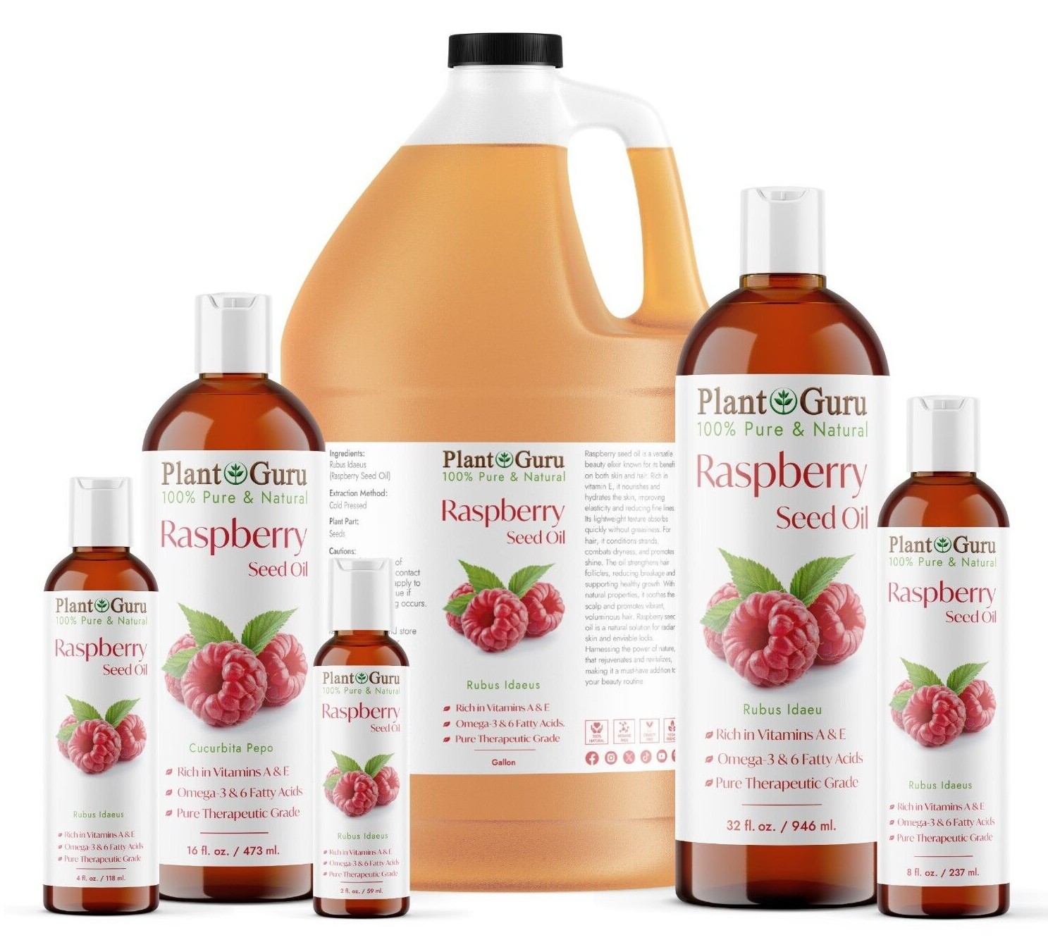 Red Raspberry Seed Oil Cold Pressed Unrefined Virgin 100% Pure Natural