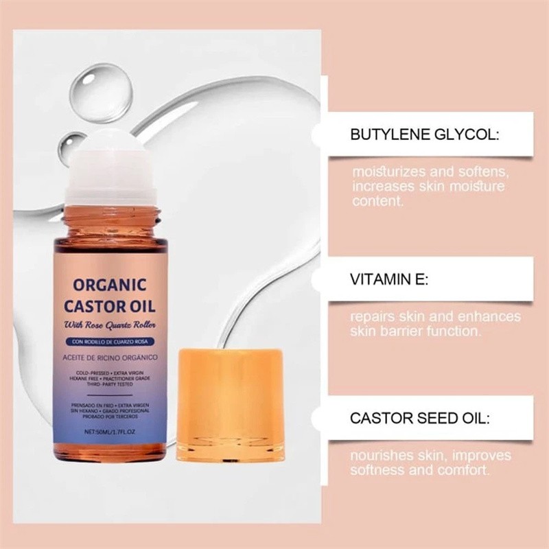 Organic Golden Castor Oil Roll-On with Rose Quartz for Skin,Hair & Wrinkle HOT