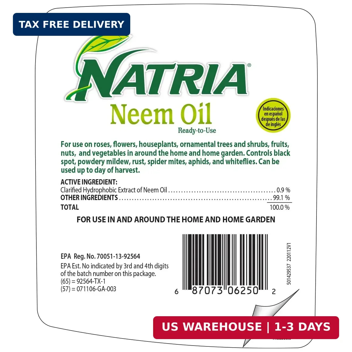 Natria Neem Oil Spray for Gardening – Pest Control & Disease Cont Ready-to-Use –