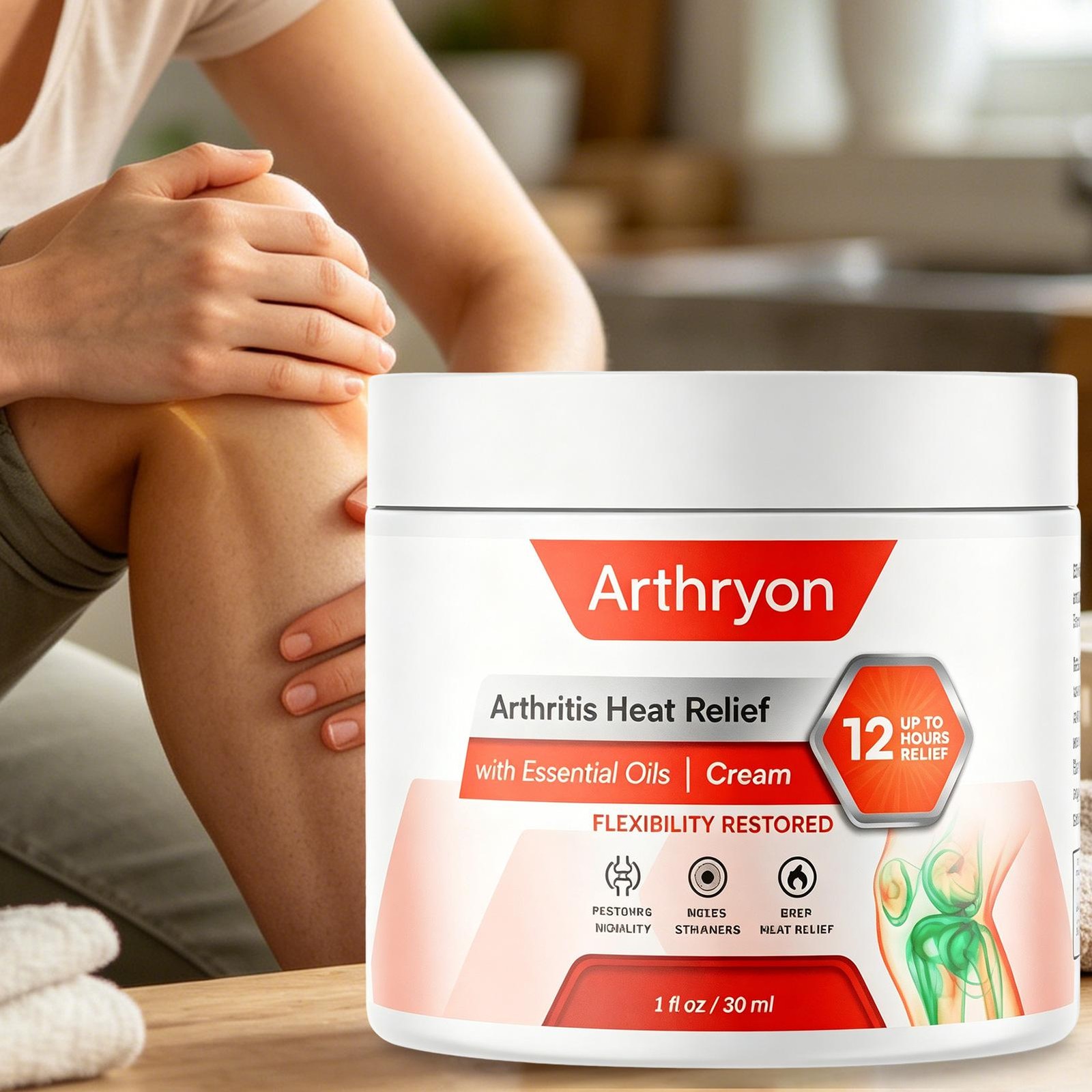 Arthryon Arthritis Cream, Heat Relief Cream 30ml, For Knees, Hands, And Shoulder
