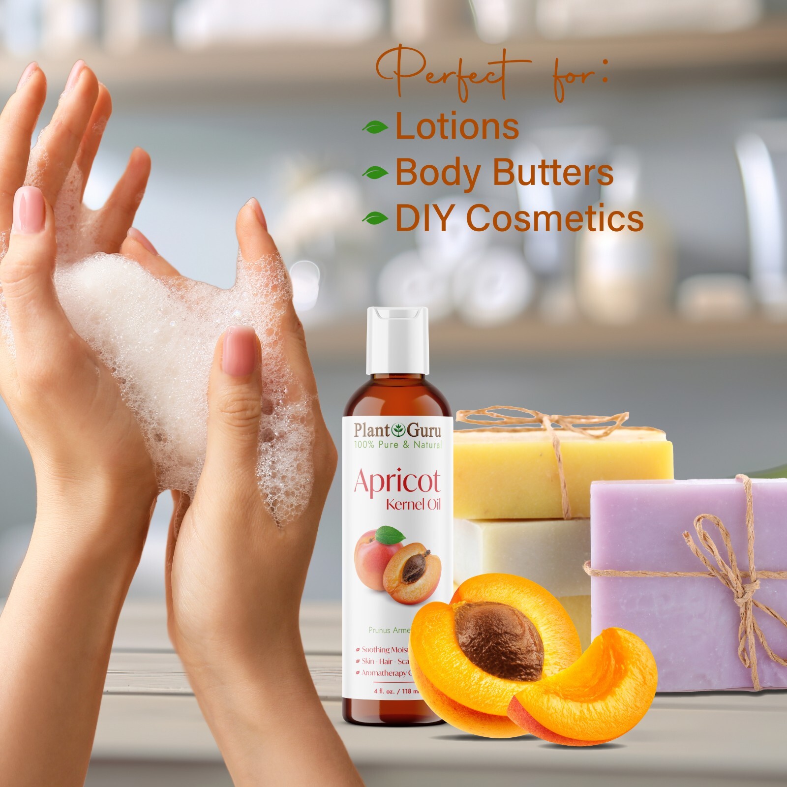 Apricot Kernel Oil 4 oz. 100% Pure Natural Seed Carrier For Skin, Hair, Face