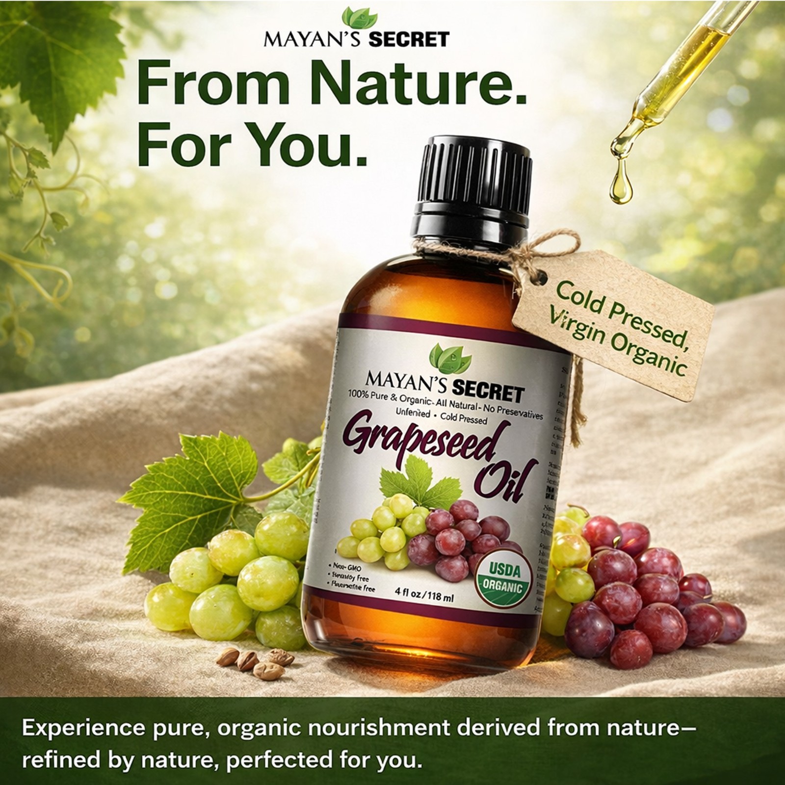 GRAPESEED OIL Certified USDA Organic CARRIER COLD PRESSED 4 OZ