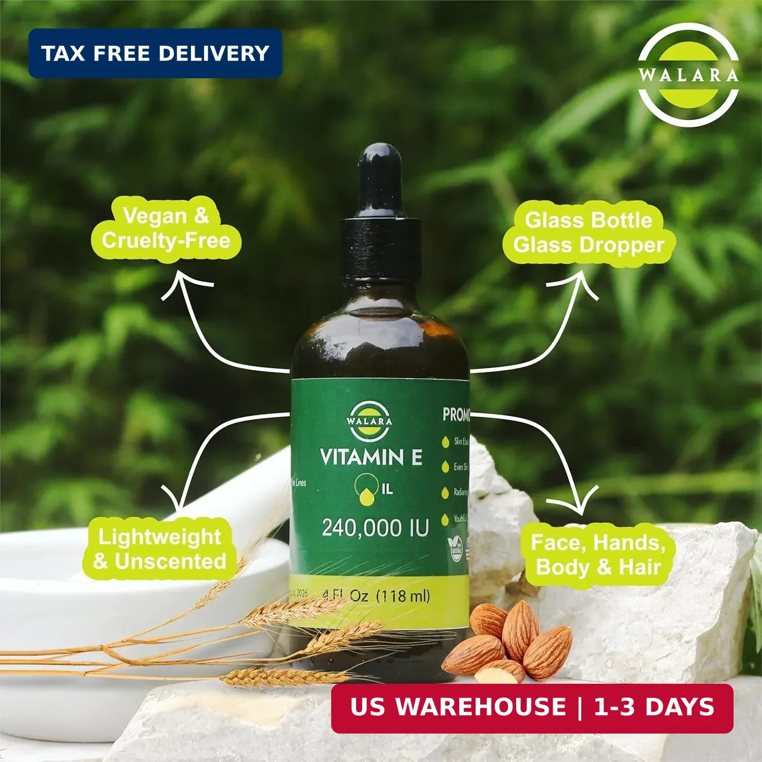 Vitamin E Oil 100% Pure 240,000 IU (4oz) | Natural, Non-GMO, for Skin, Hair, Pre