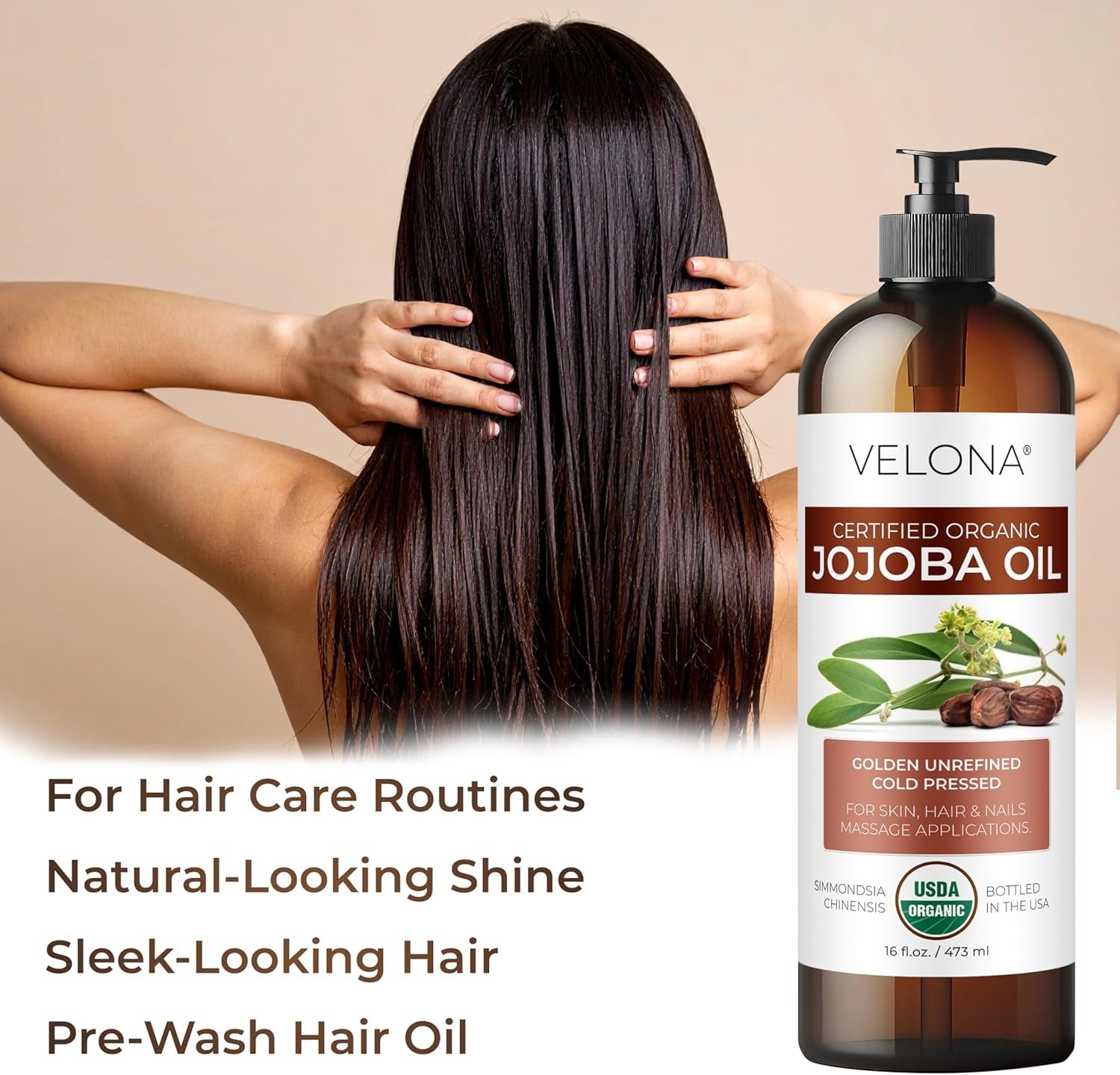 USDA Organic Jojoba Oil – 16 fl oz, Cold Pressed, with Pump