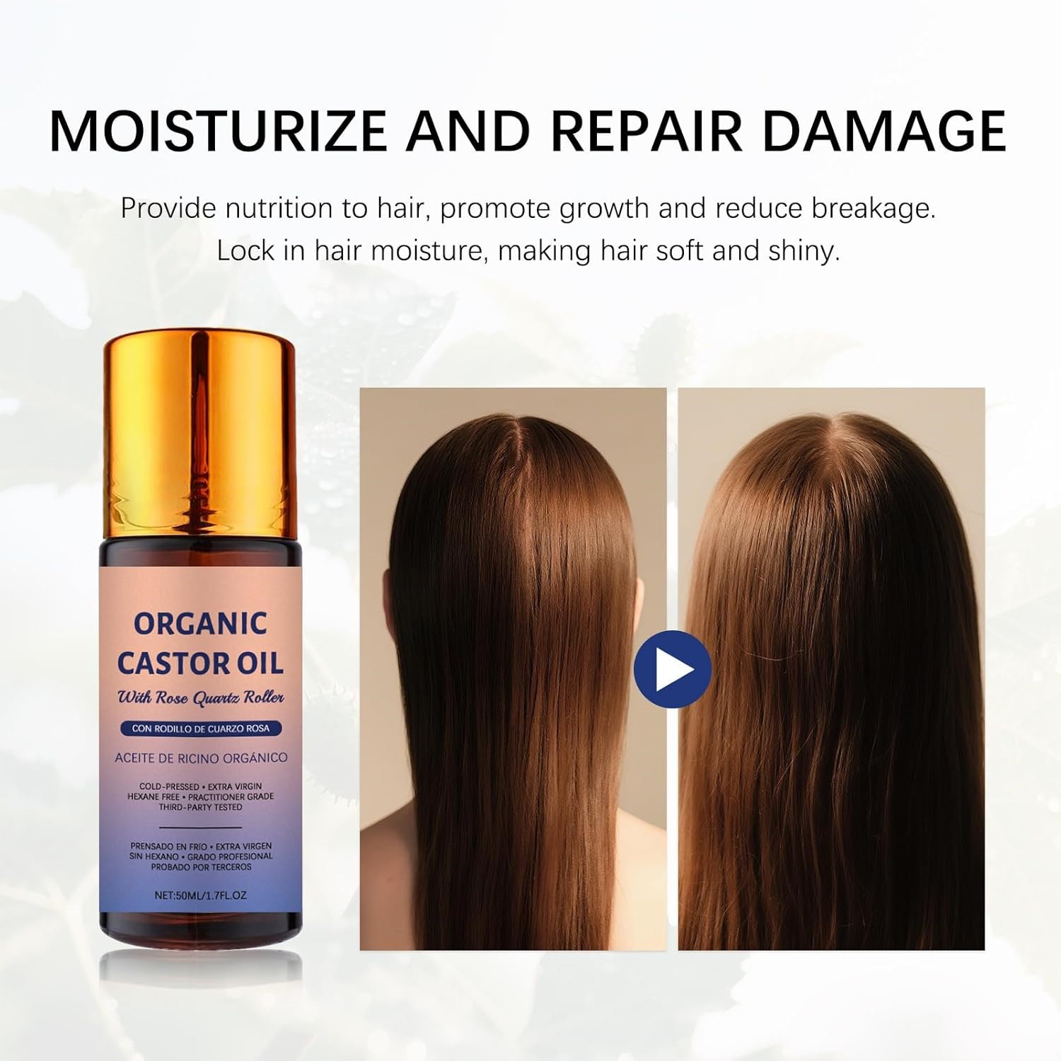 Organic Castor Oil with Rose Quartz Roller,Cold-Pressed Pure Organic Castor Oil~