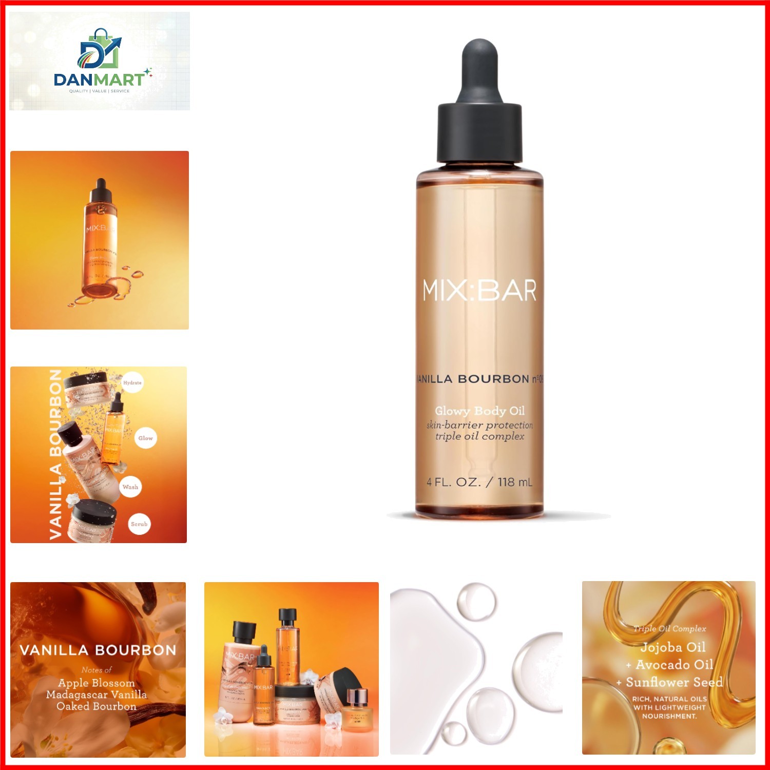 MIX:BAR Vanilla Bourbon Glowy Body Oil for Women, Soothe, Soften & Smooth Dry…