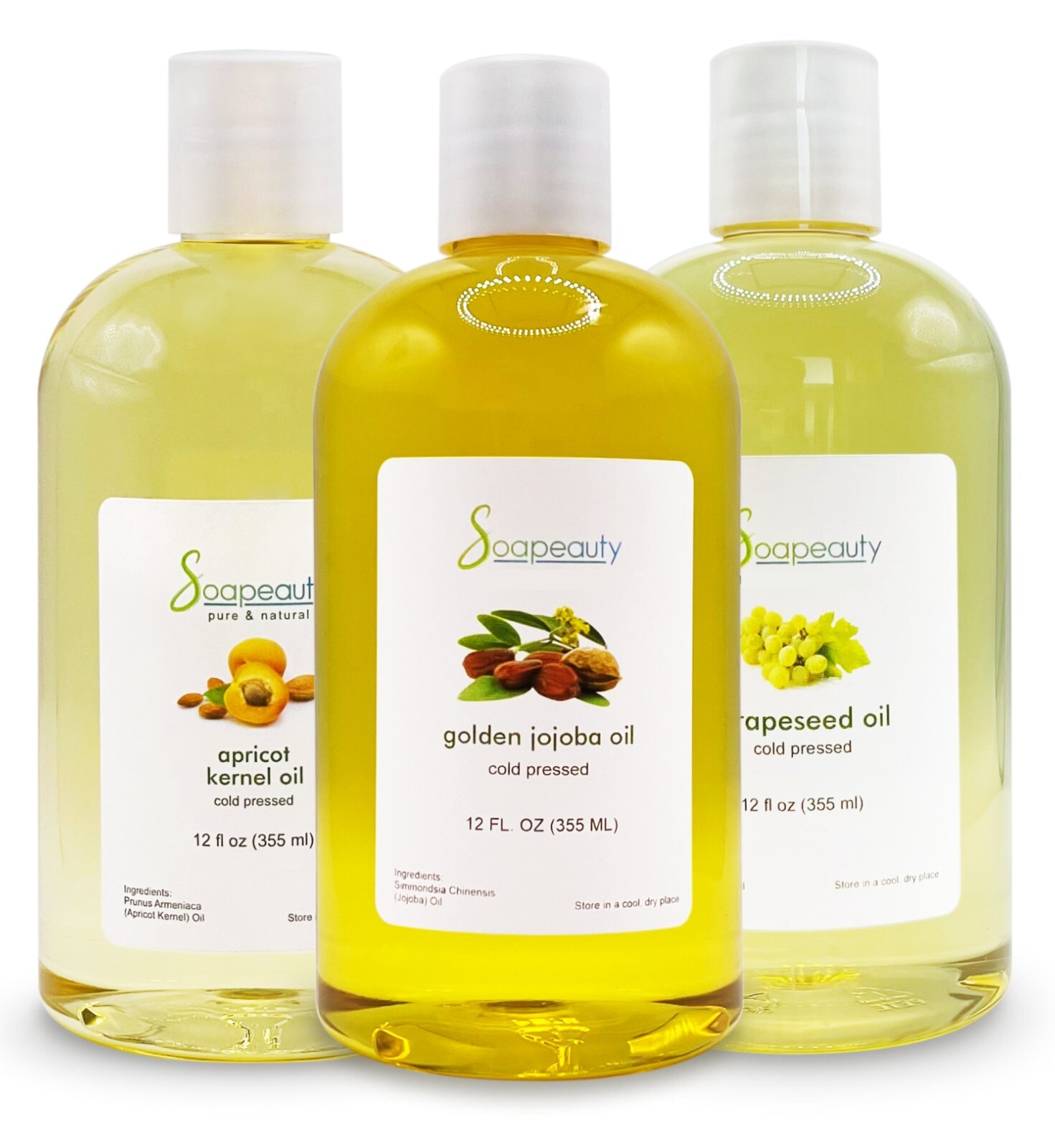 Moisturizing Oils Set: Golden Jojoba Oil, Grapeseed Oil, Apricot Oil – 36 fl oz