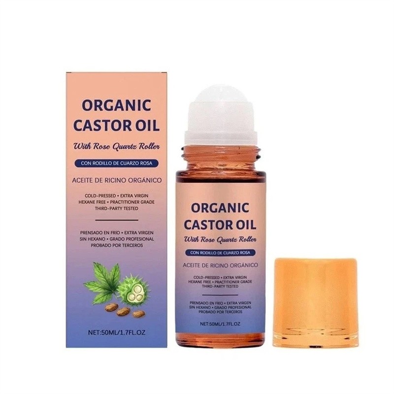Organic Golden Castor Oil Roll-On with Rose Quartz for Skin,Hair & Wrinkle HOT