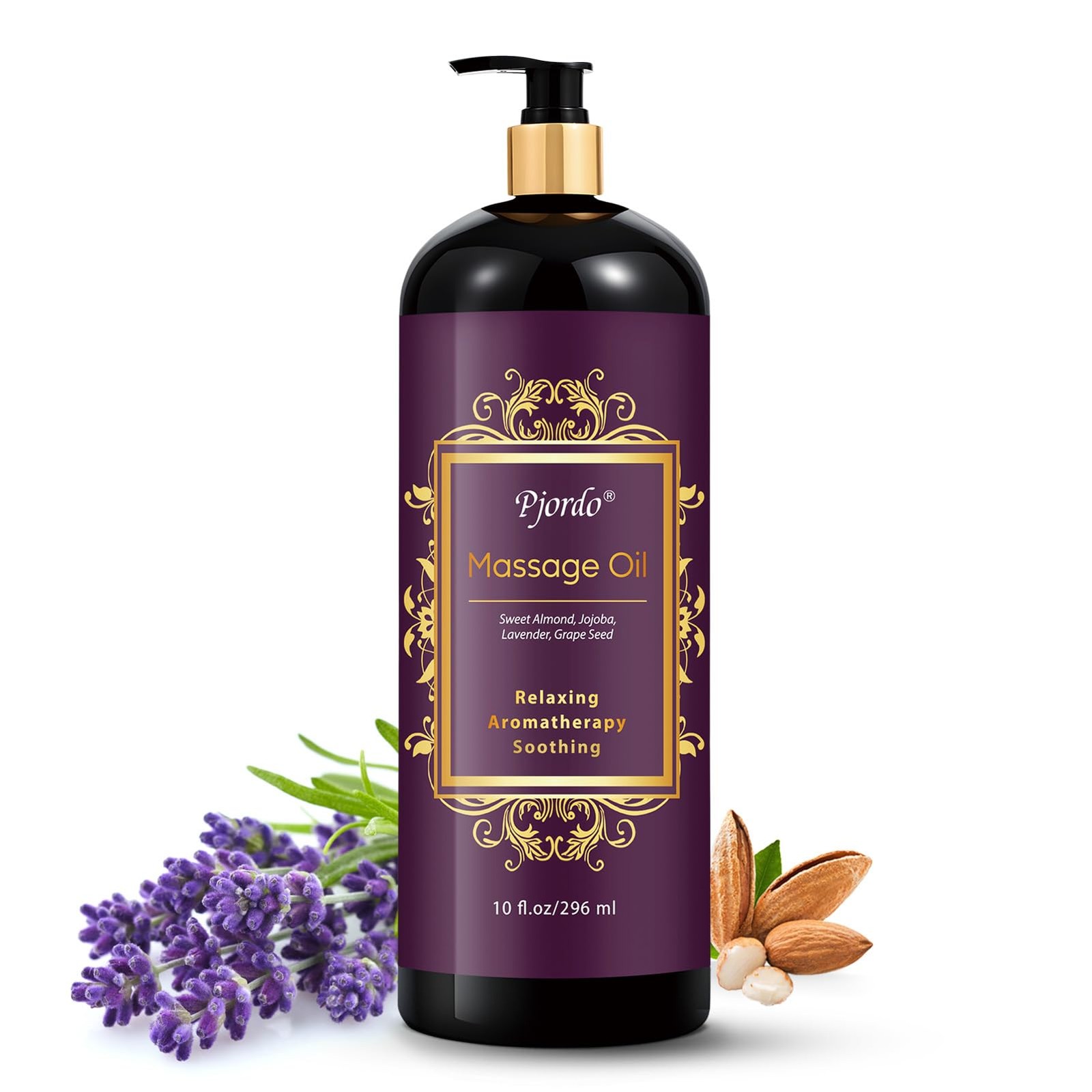 Pjordo Aromatherapy Lavender Massage Oil, 10 fl 10 Fl Oz (Pack of 1), Purple