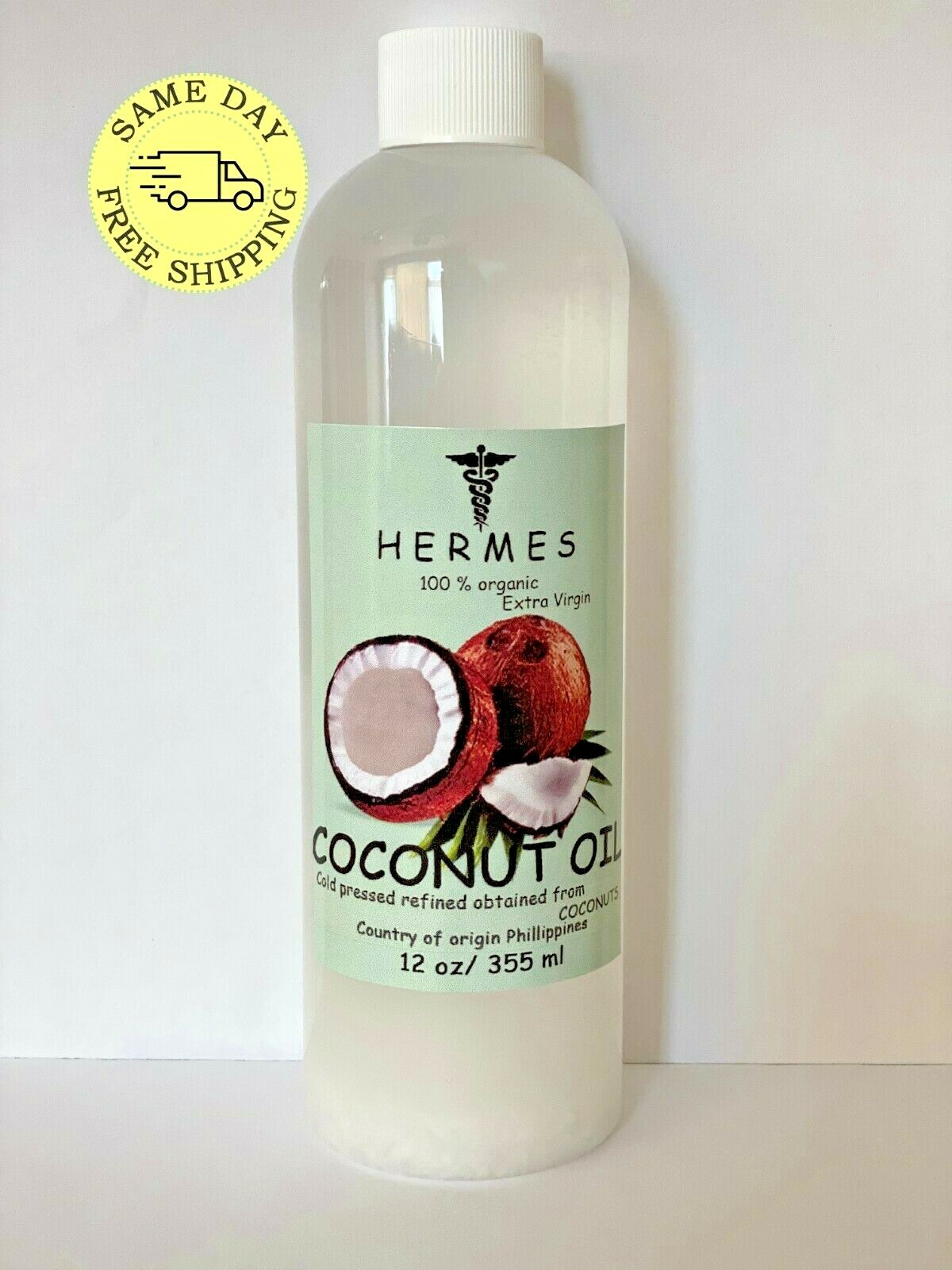 COCONUT OIL EXTRA VIRGIN by HERMES ORGANIC UNREFINED COLD PRESSED 12 oz