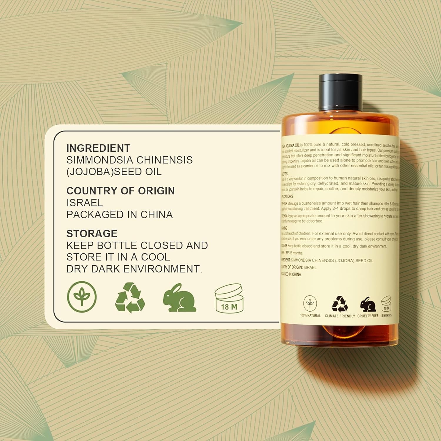Pure Jojoba Oil Organic USDA Certified 16 fl oz, 100% Natural Jojoba Oil for Hai