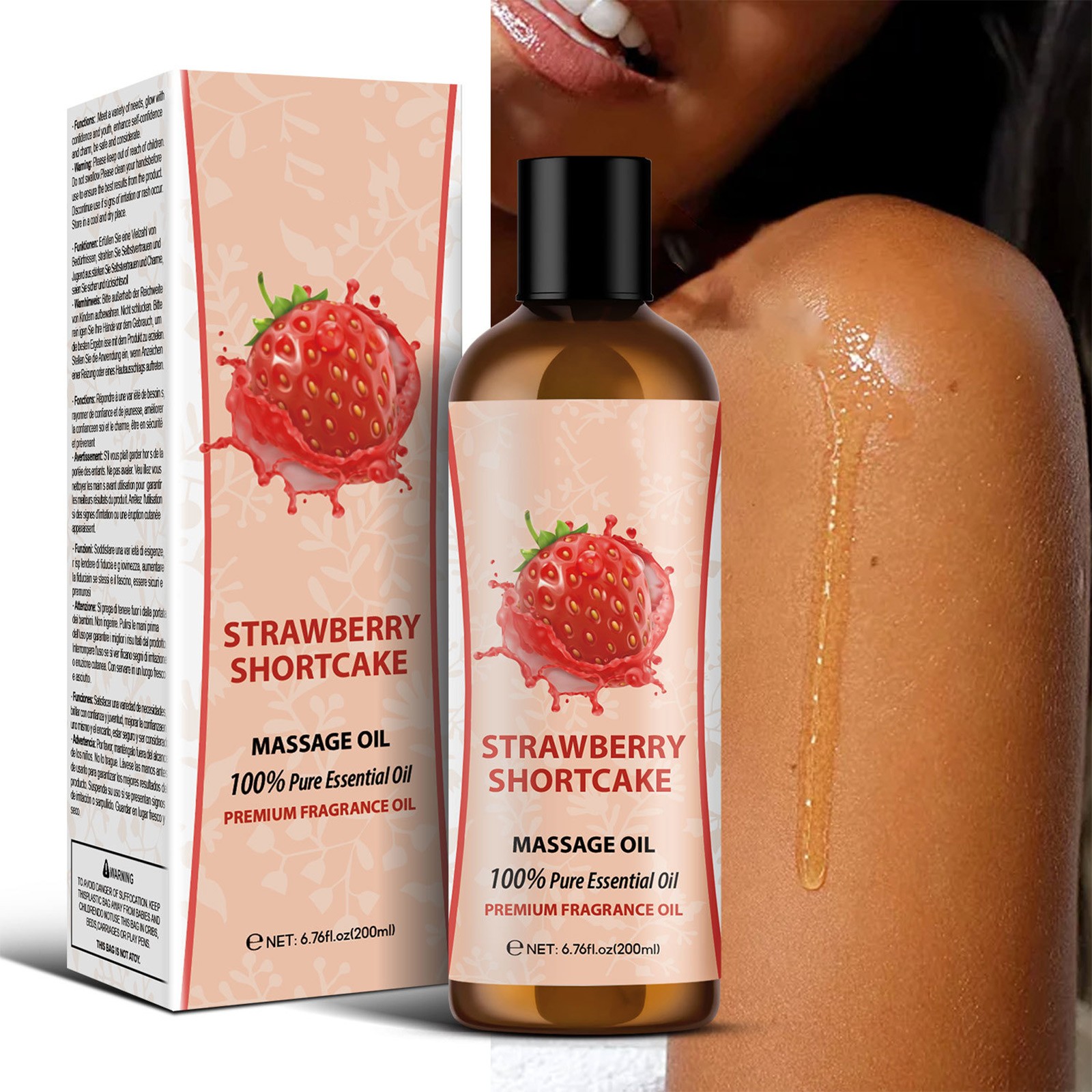 1Pcs 200ml Plant Scent Essential Oil Strawberry Body Massage Oil Hydrating