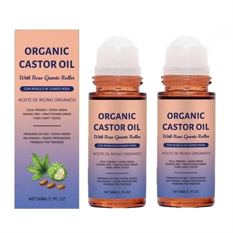 Organic Golden Castor Oil Roll-On with Rose Quartz for Skin,Hair & Wrinkle HOT