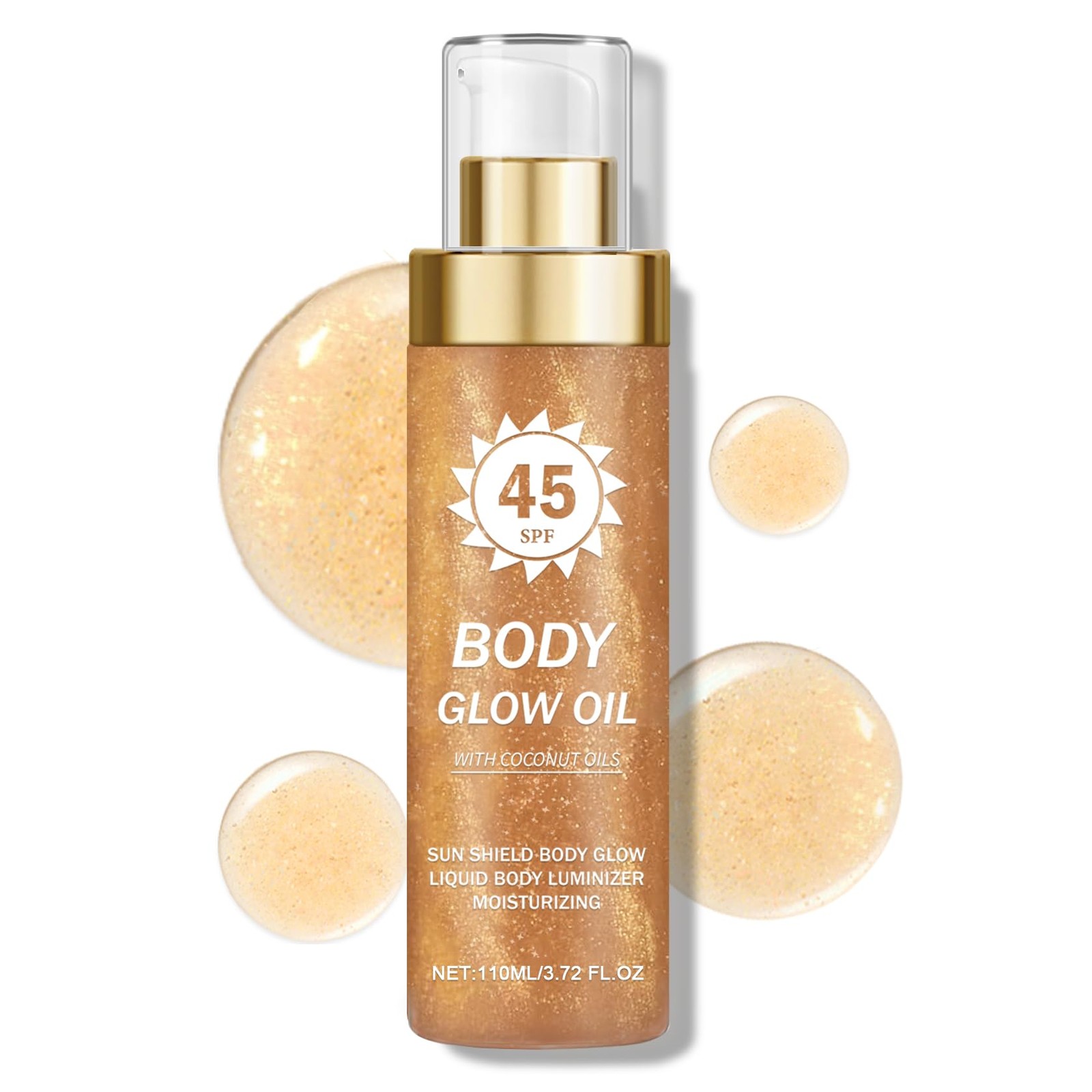Body Glow Oil,SPF 45 Broad Spectrum,Sunscreen Shimmer Body Oil with Coconut, …