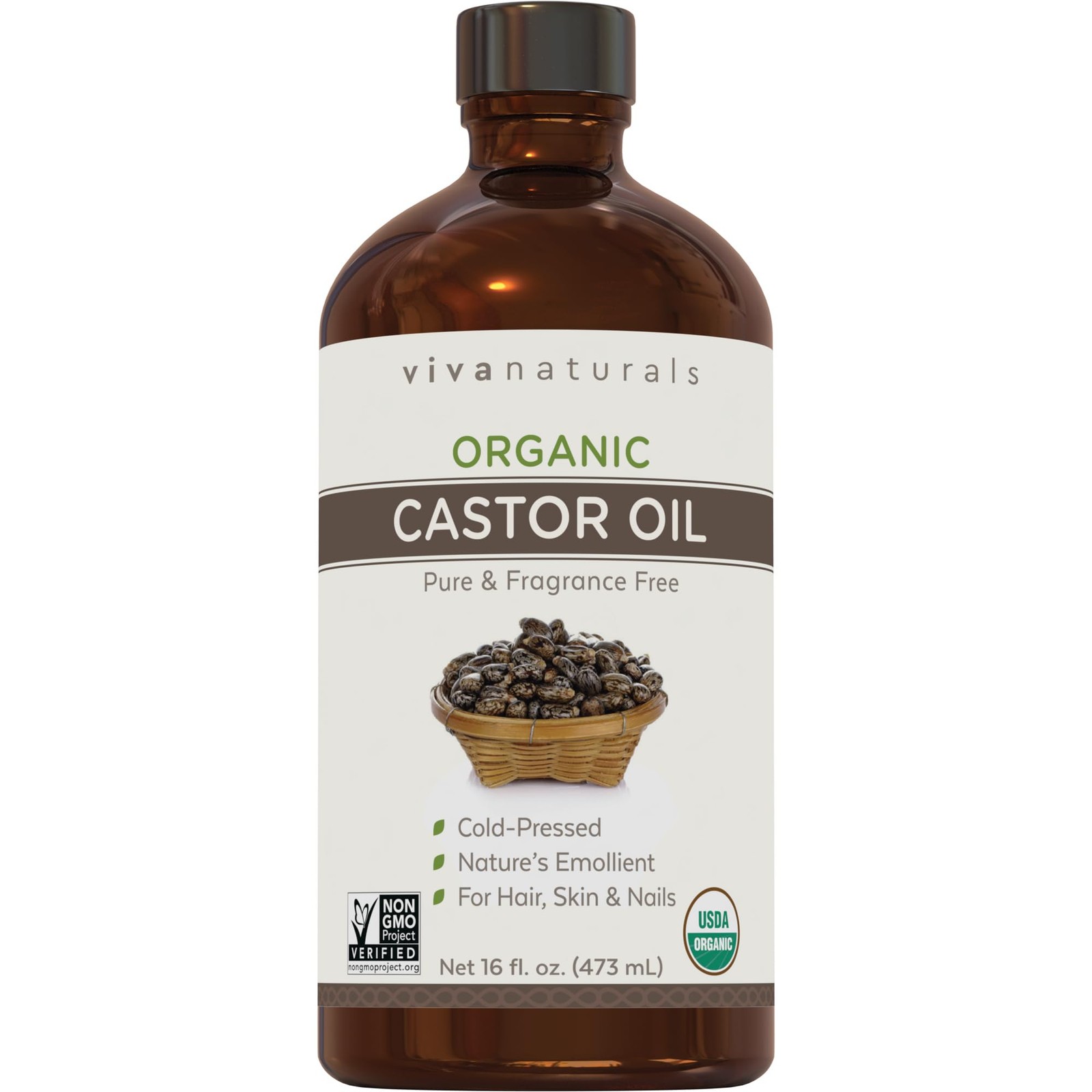 Organic Castor Oil, Cold-Pressed, 16 fl oz – For Face, Hair, Eyelashes, USDA …