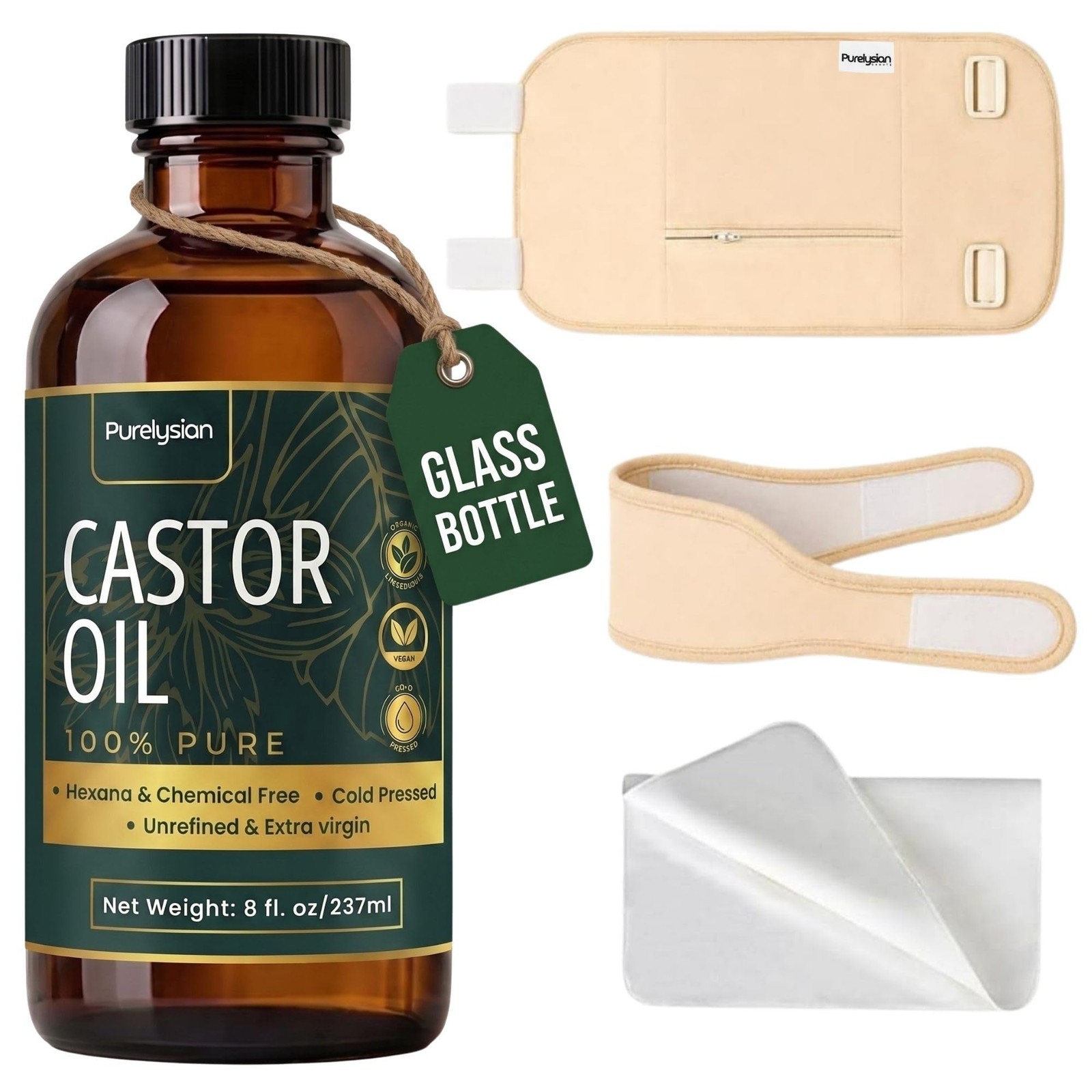 Purelysian Beauty Castor Oil Pack Wrap Organic Cotton, 4 Pcs Caster Oil Pack …