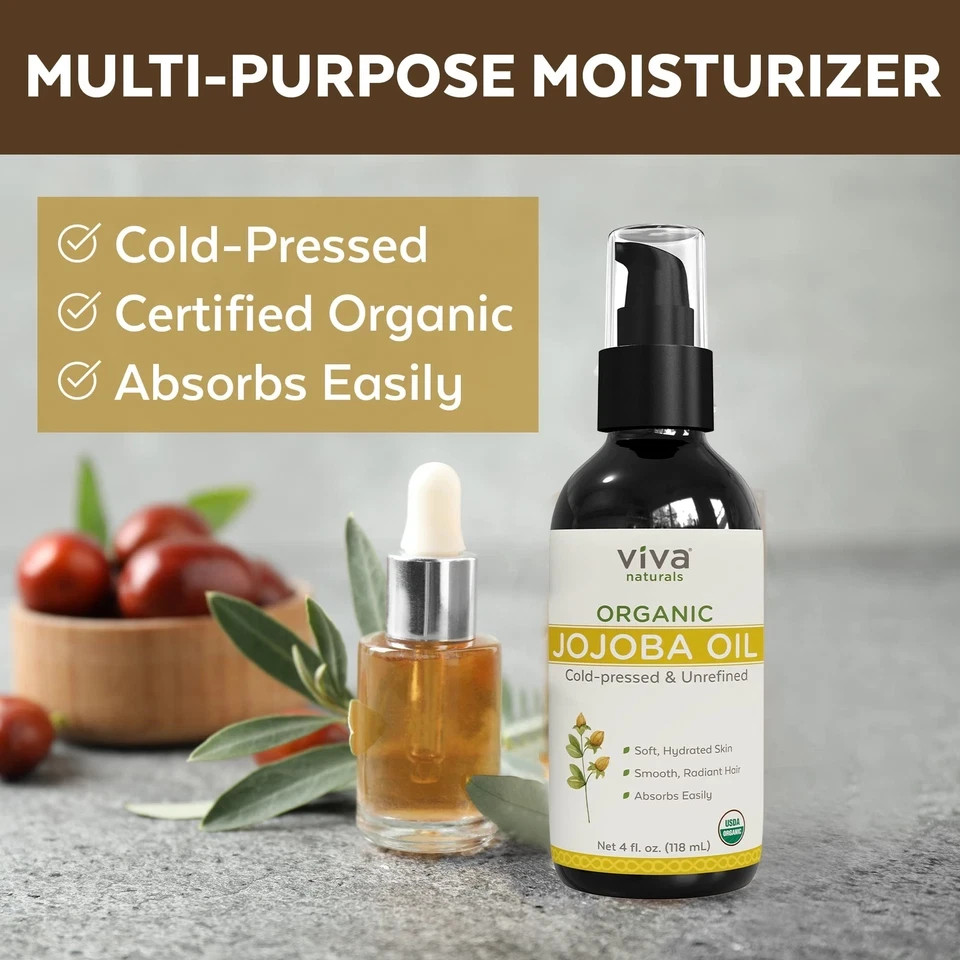 Viva Naturals Organic Jojoba Oil – 100% Pure Cold Pressed for Skin and Hair A2