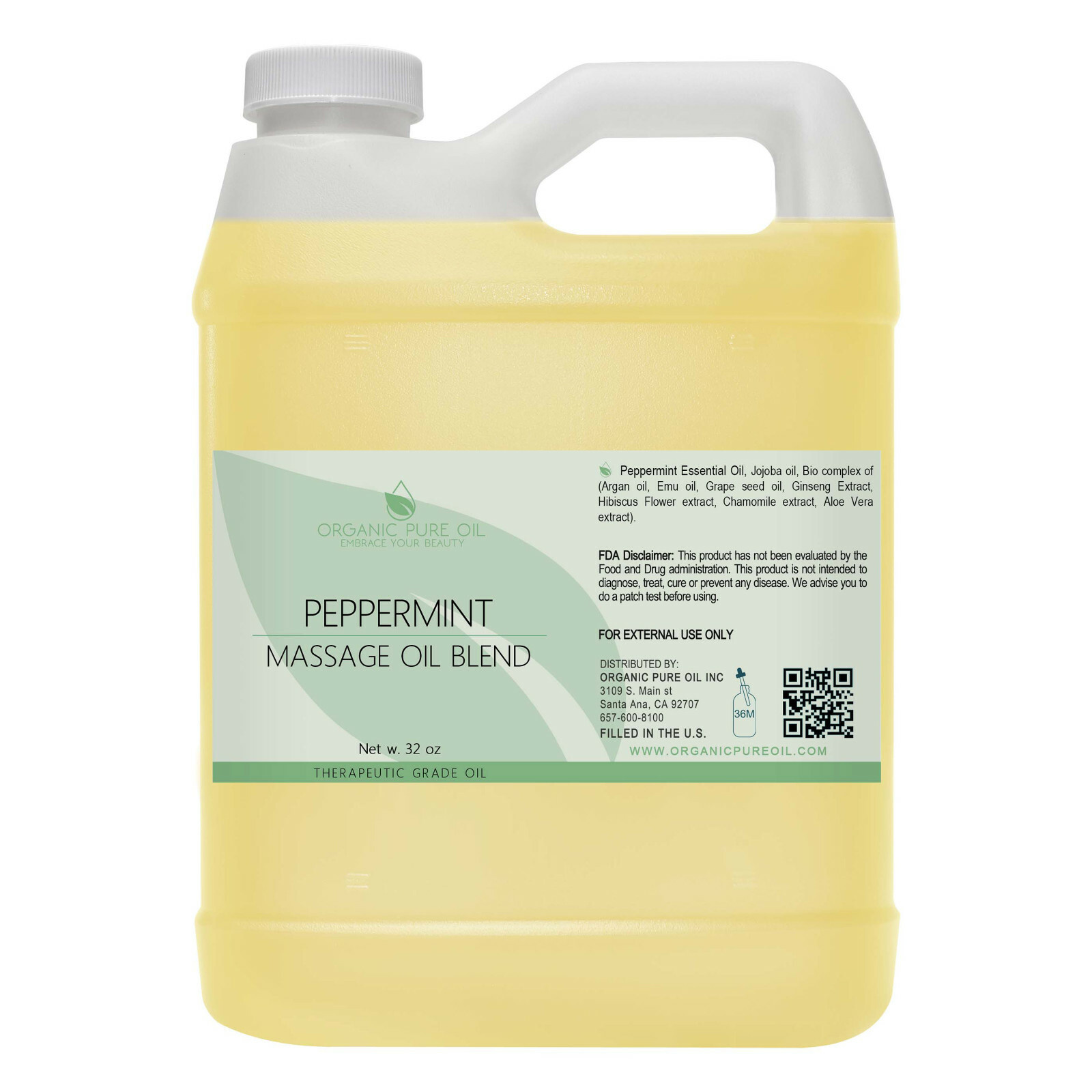 Peppermint massage oil 32 oz non-gmo organic deep tissue spa rub muscle bulk