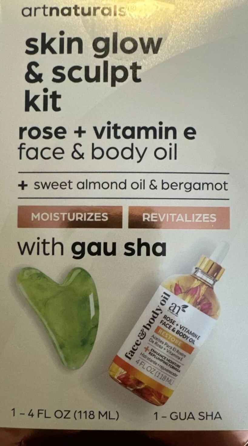 Artnaturals Face & Body Vitamin E Bio Oil 4.0oz + Gua Sha Facial Tool Set NEW