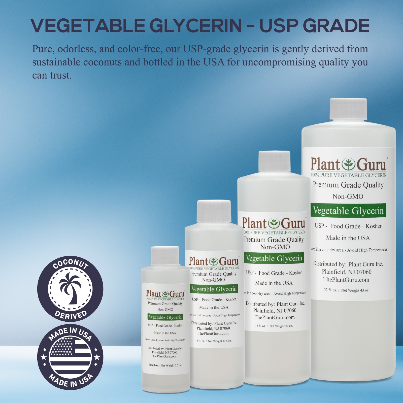 Vegetable Glycerin USP 99.9 % Pure Food Grade VG PG Liquid 1 oz – Gallon Bulk