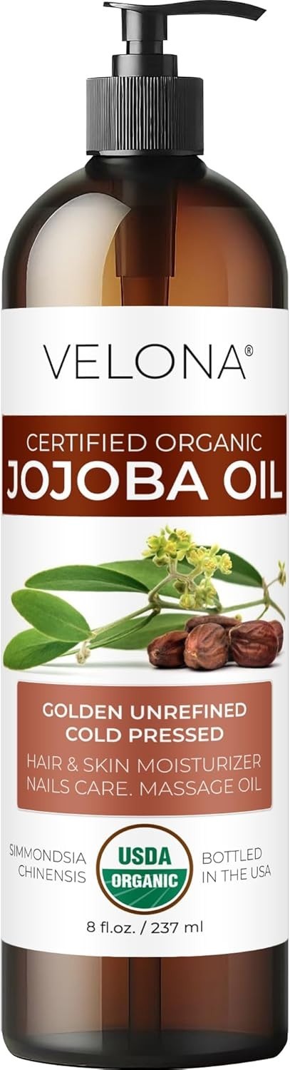 Velona USDA Certified Organic Jojoba Oil – 8 Fl Oz Golden Unrefined Cold Pressed