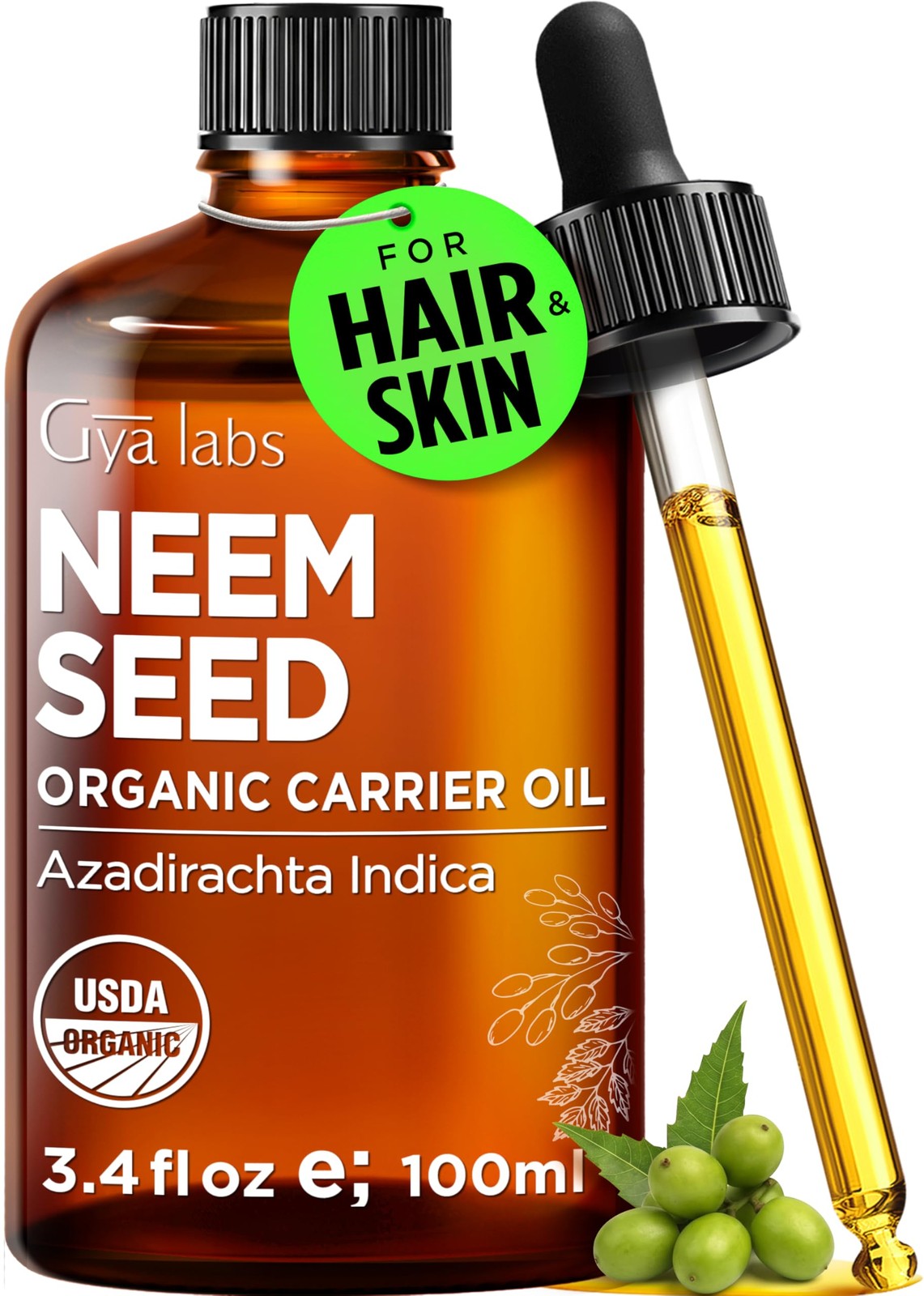 USDA Organic Neem Oil 3.4 Fl Oz Carrier Oil for Hair, Skin, Face, Scalp & B…