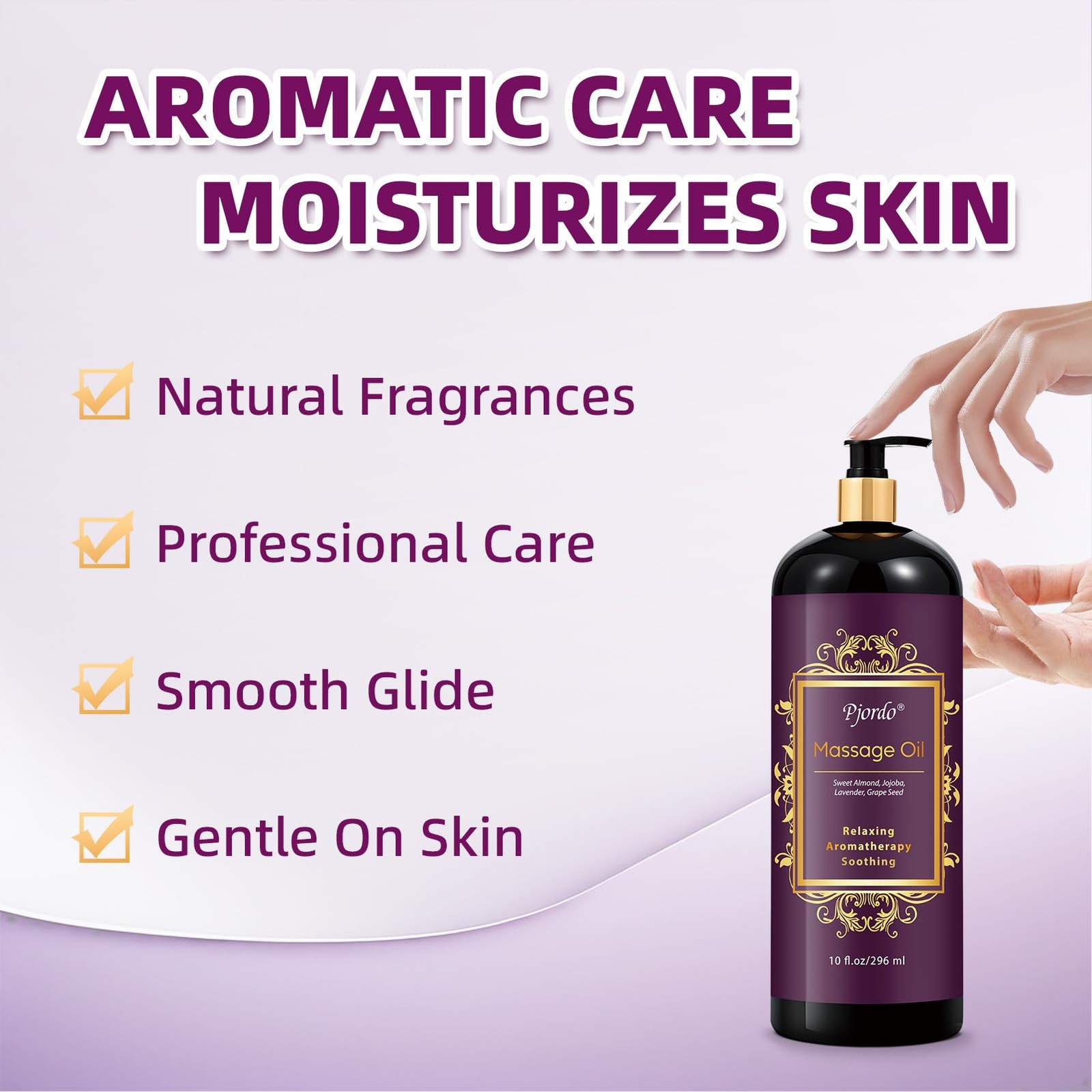 Pjordo Aromatherapy Lavender Massage Oil, 10 fl 10 Fl Oz (Pack of 1), Purple