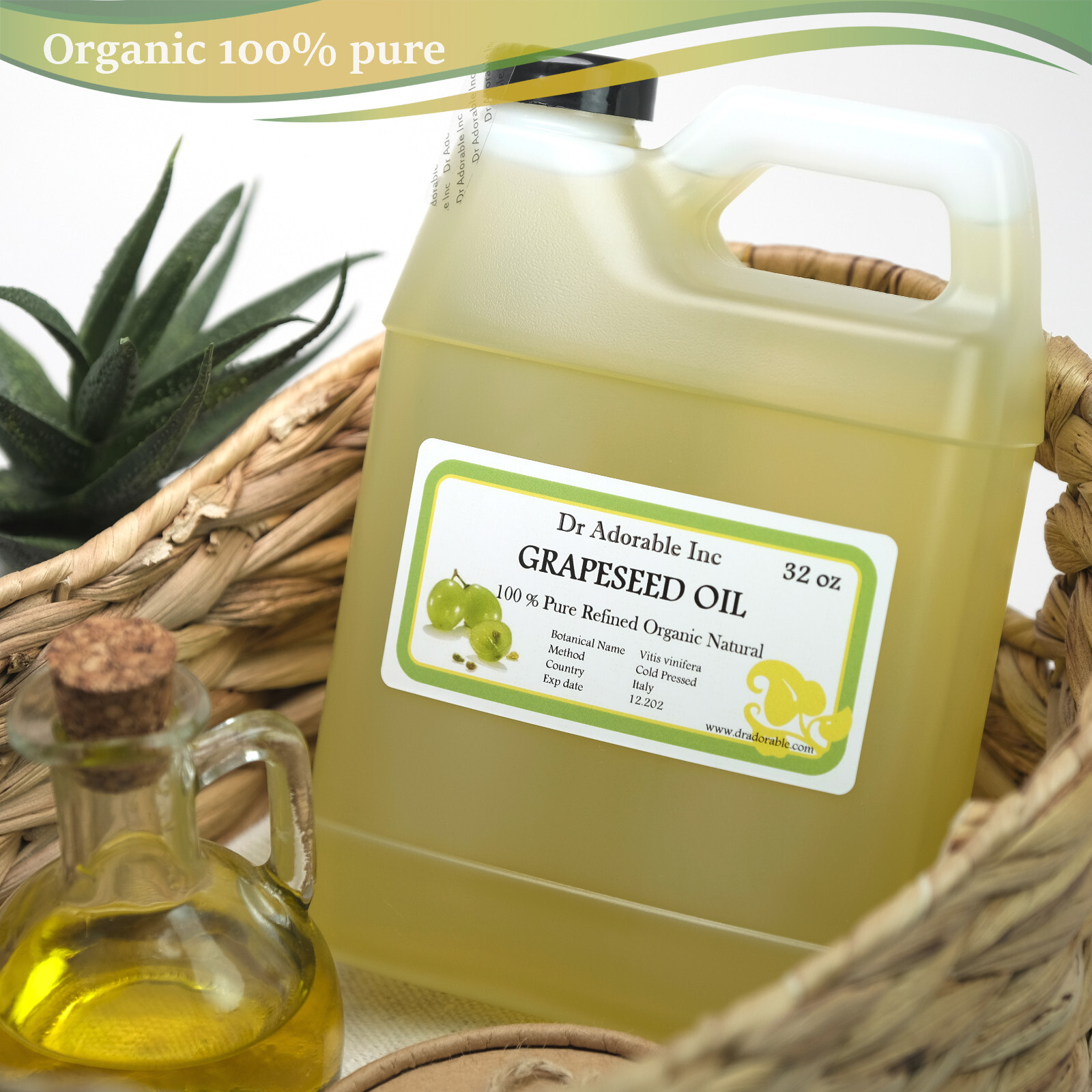 Grapeseed Oil Cold Pressed Food Grade Carrier Oil By Dr.Adoroble 2 oz to Gallon