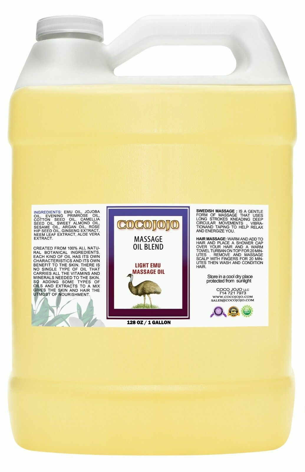 Pure light emu oil blend with argan moroccan, jojoba, sweet almond massage oil