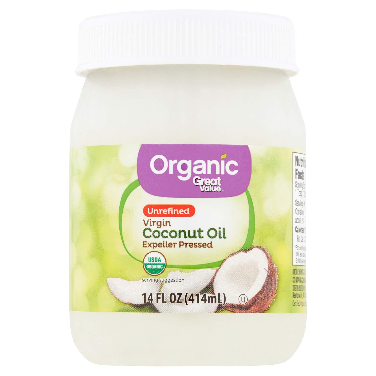 Great Value Organic Unrefined Virgin Coconut Oil 14 fl oz 14 Fl Oz (Pack of 1)