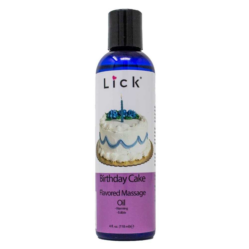 Lick Birthday Cake Flavored Massage Oil – Sweet 4 Fl Oz (Pack of 1), Clear