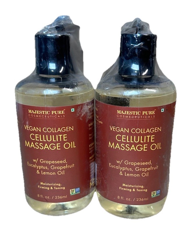 2x MAJESTIC PURE Anti Cellulite Massage Oil 8oz w/ Collagen & Stem Cells Cream