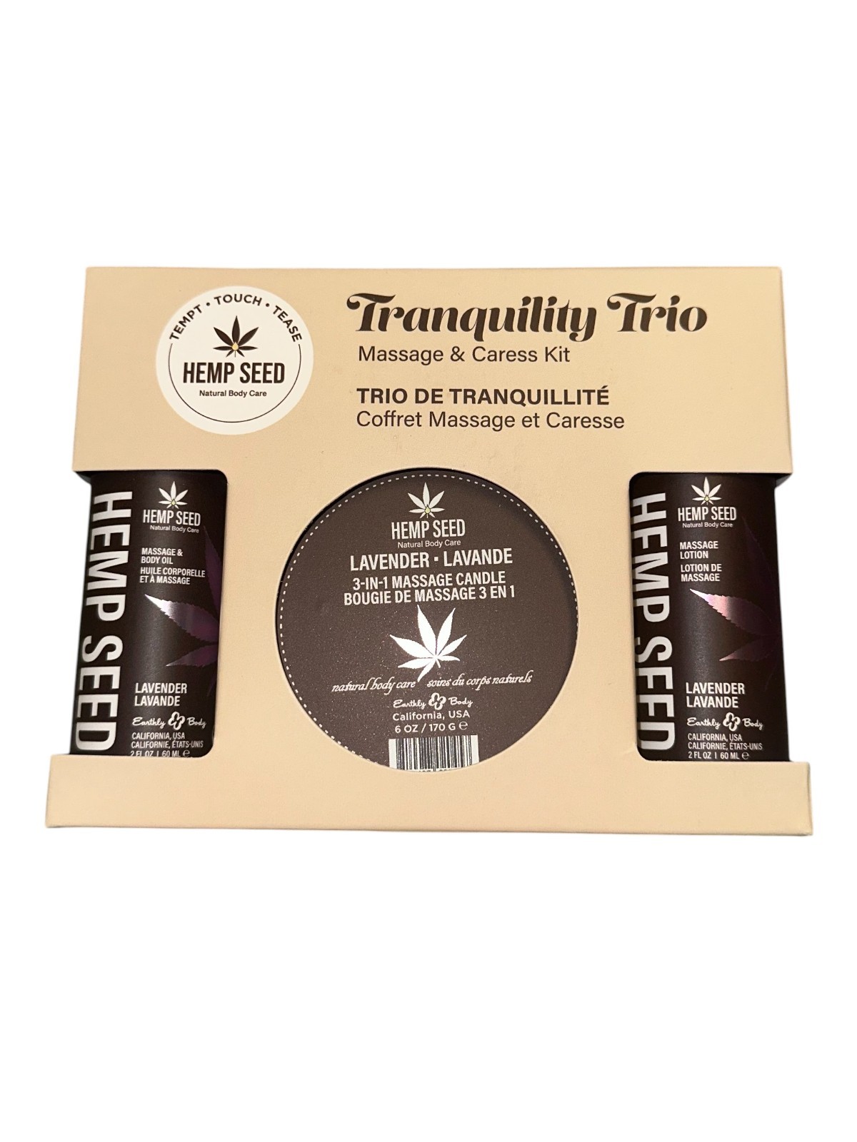 Earthly Body Hemp Seed Tranquility Trio Gift Set Lavender 2 fluid ounce, New