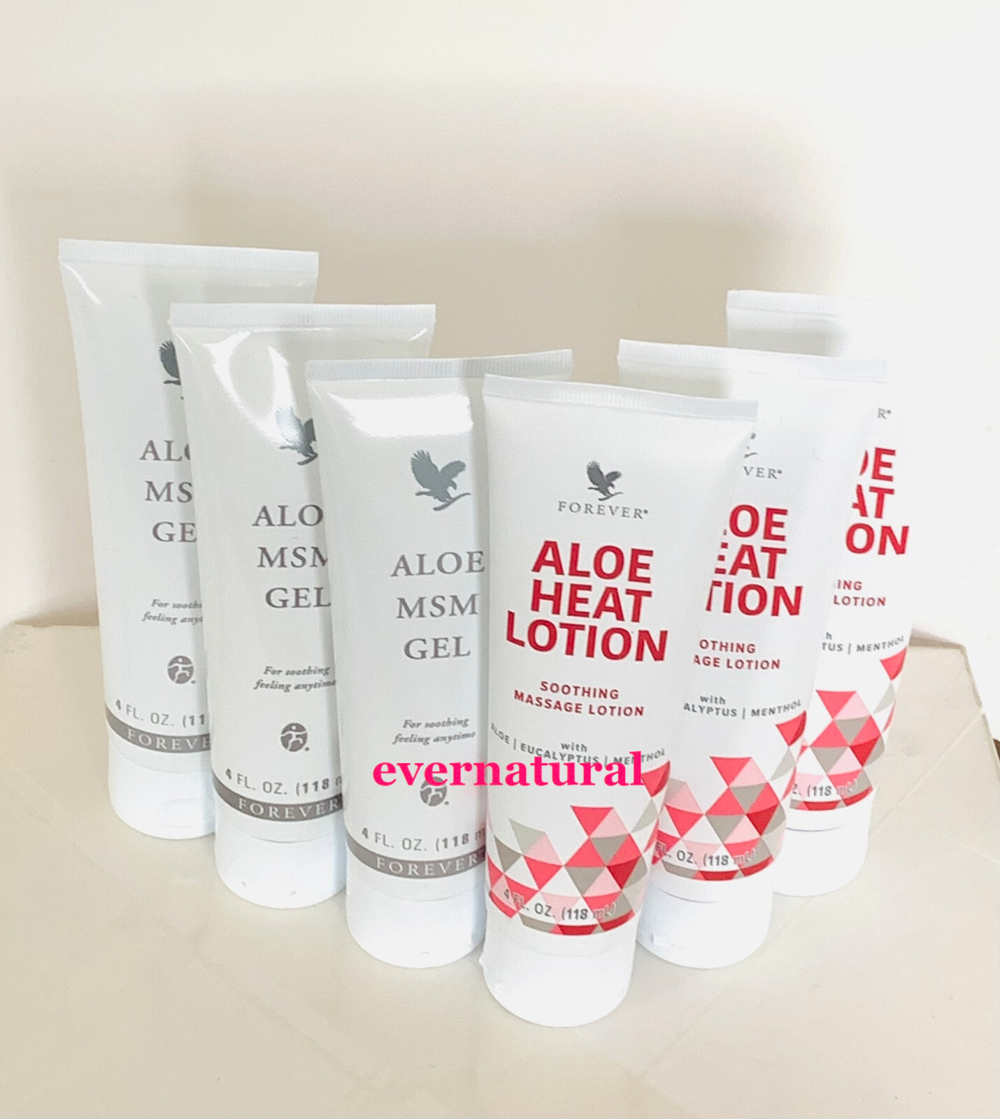 3 tubes Forever Heat Lotion & 3 tubes Forever MSM Gel 4 oz ea. Joint support
