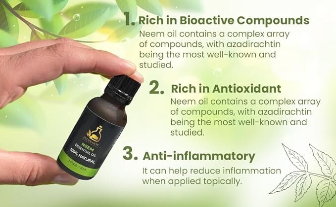 Neem, Azadirachta Indica Essential Oil, 100% Natural, 1 Fl Oz, with Dropper