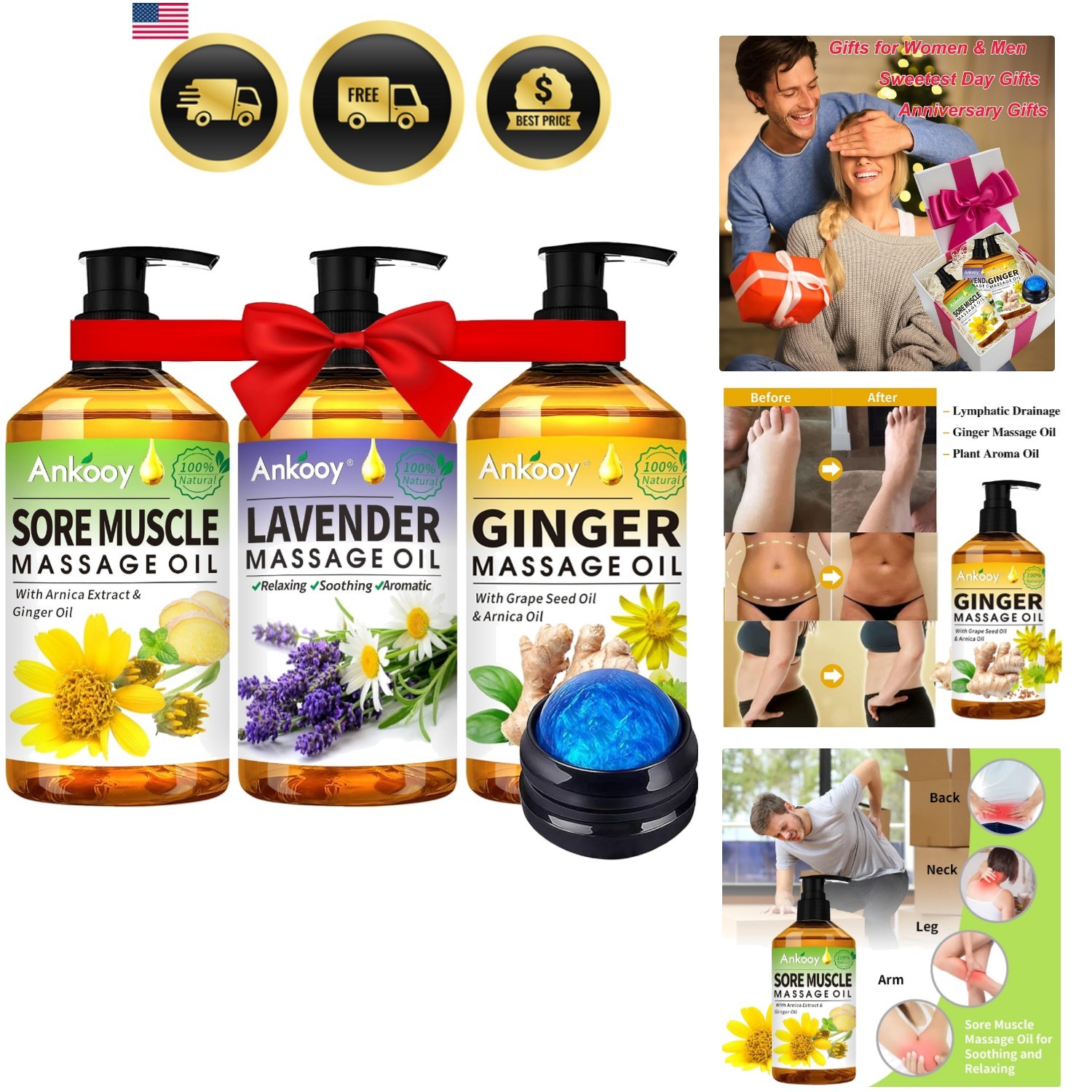 3 Pack Massage Oil for Massage Therapy,Sore Muscle Arnica Oil & Relaxing Lave…
