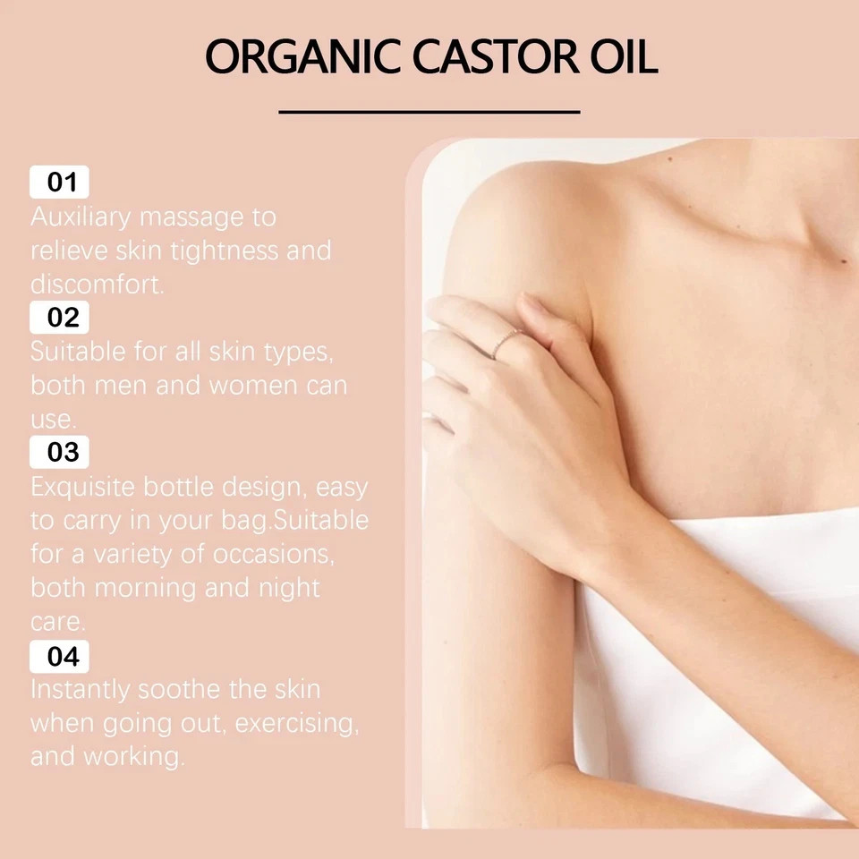 1Bottle Organic Golden Castor Oil Roll-On with Rose Quartz for Skin,Hair&Wrinkle