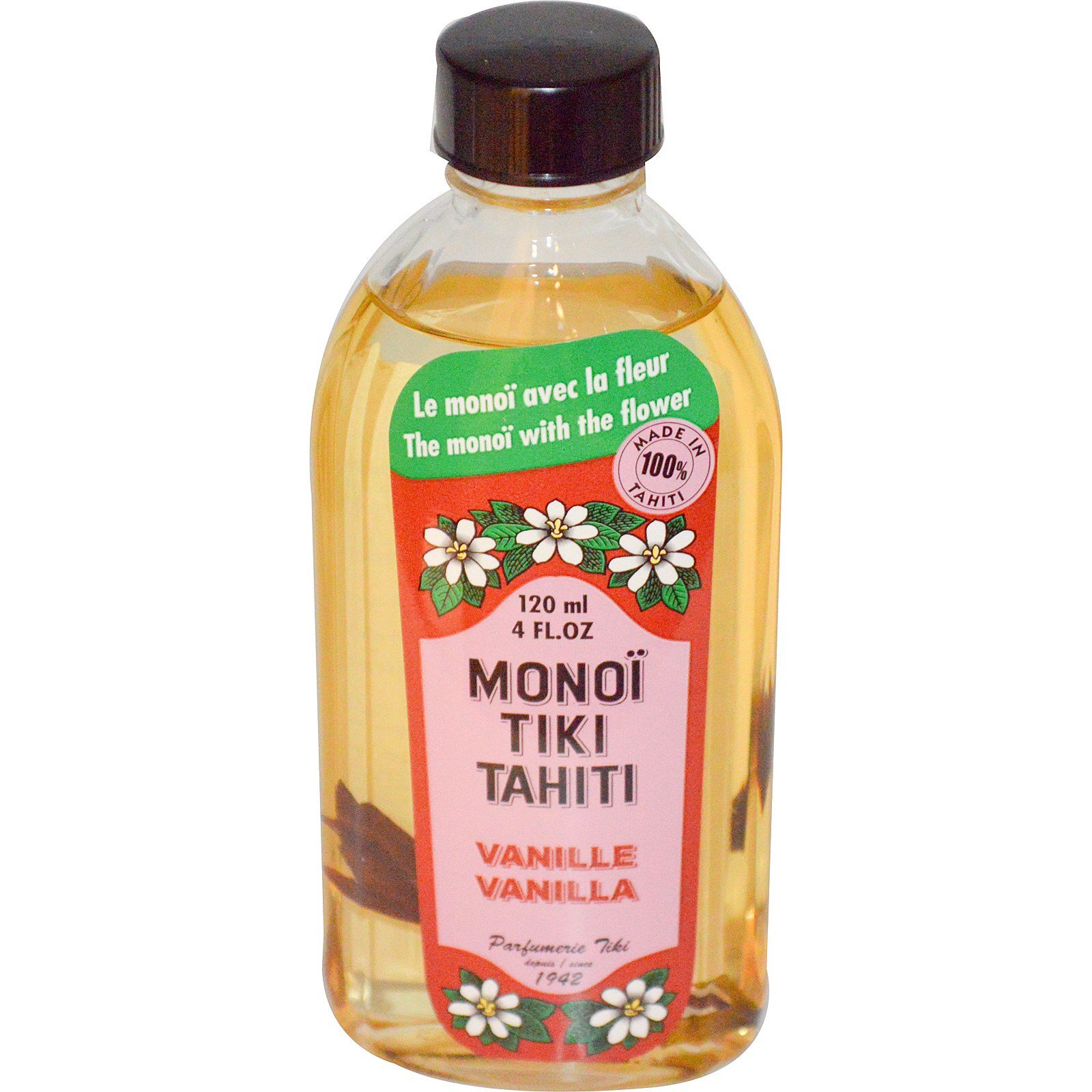 Monoi Tiare Tahiti Coconut Oil with Vanilla Fragrance 100% Tahiti Made 4 Ounce