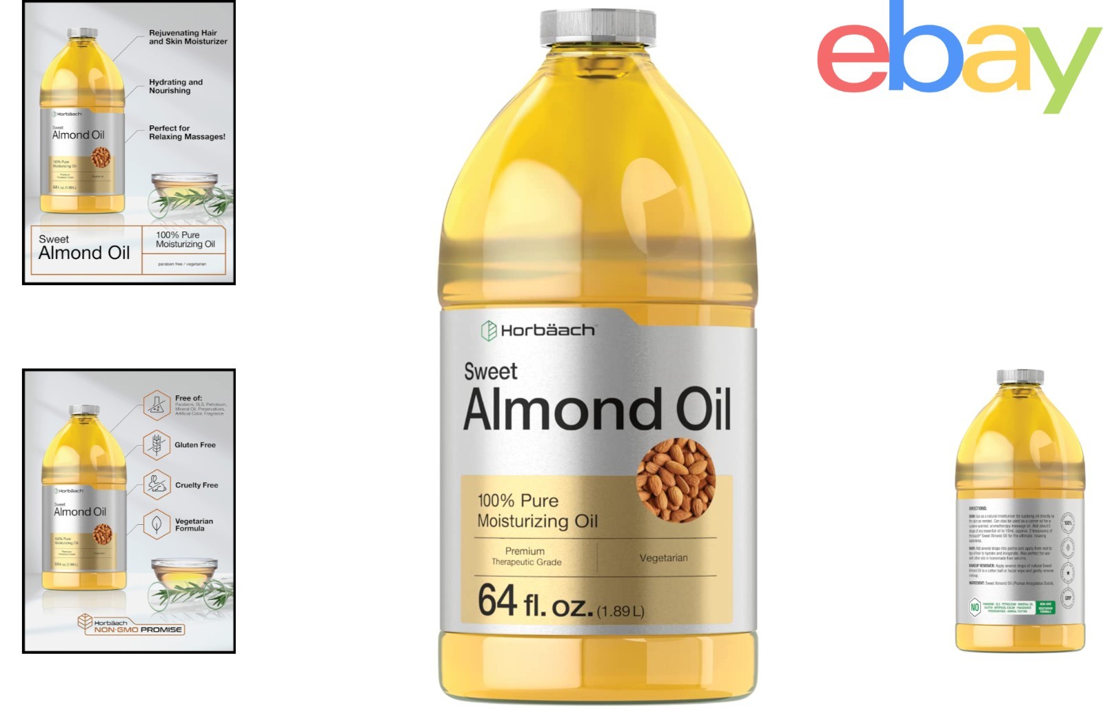 Moisturizing Sweet Almond Oil, 64 Oz Bottle for Dryness Relief and Anti-Aging