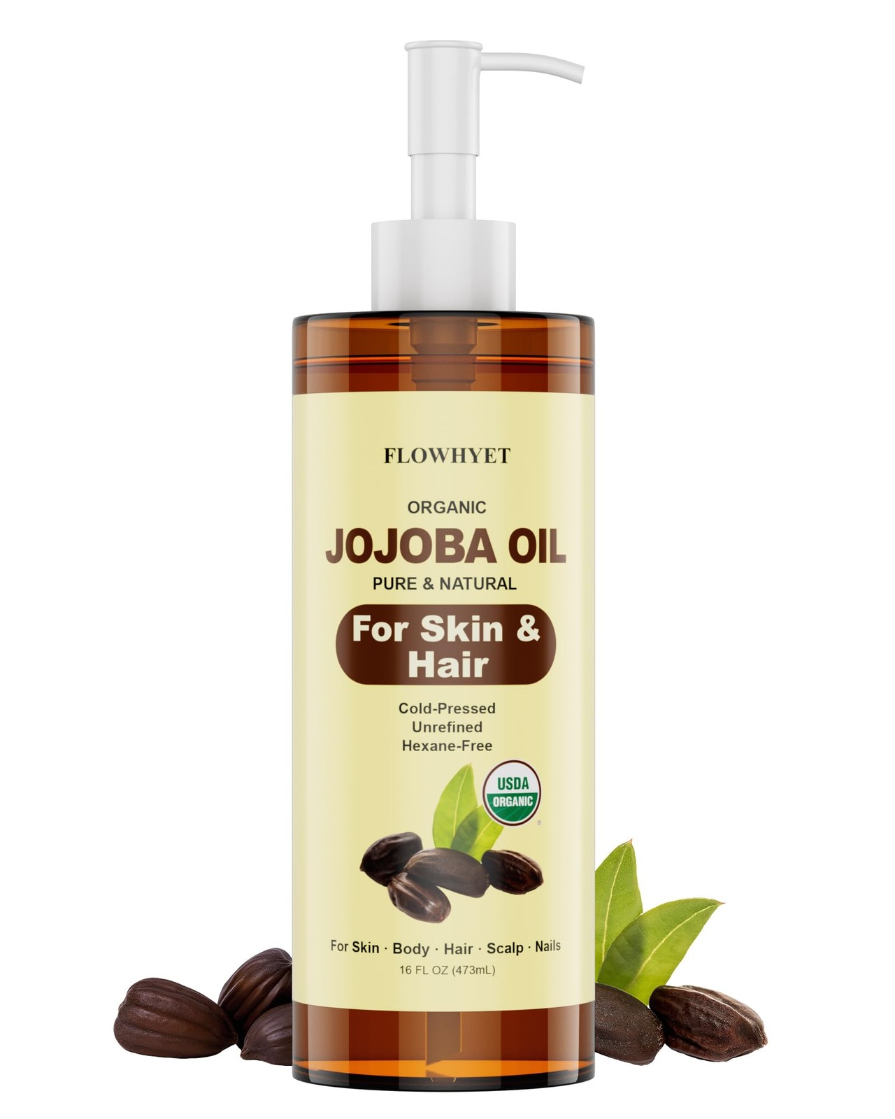 Organic Jojoba Oil Cold Pressed, USDA Certified, 16 fl oz