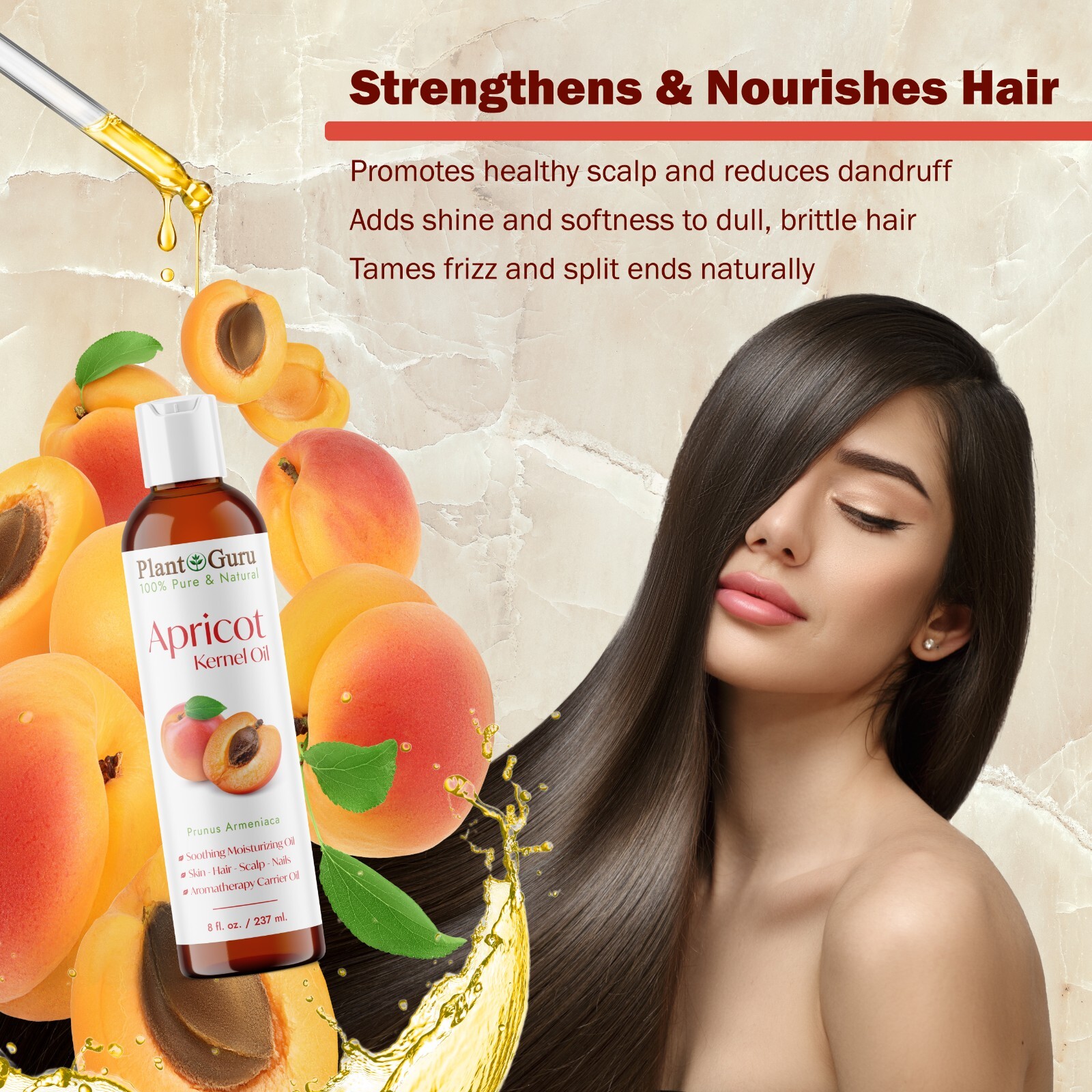 Apricot Kernel Oil 4 oz. 100% Pure Natural Seed Carrier For Skin, Hair, Face